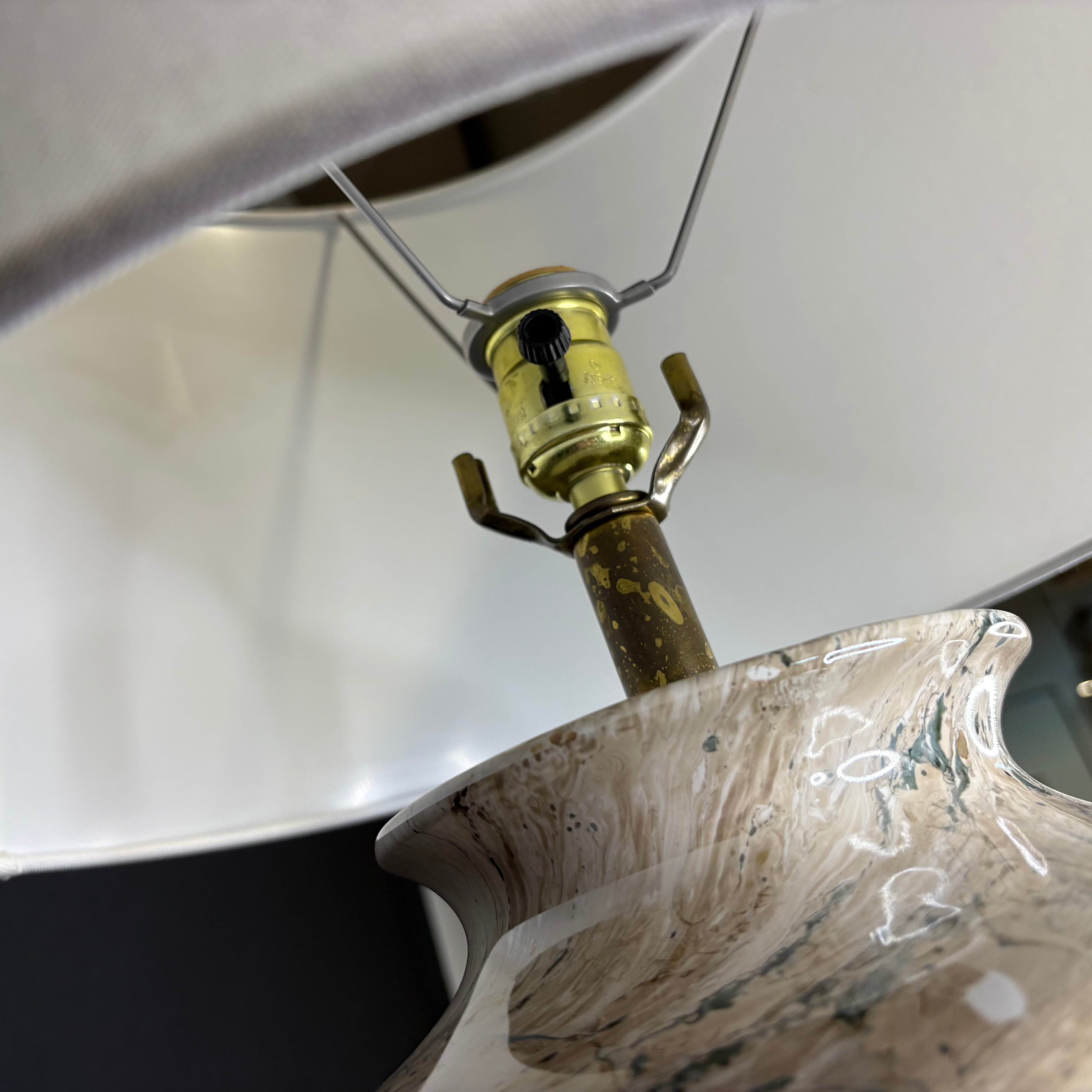 Modern Earth-tone Faux Marble with Shade Table Lamp 15” Diameter @ Shade x 26”