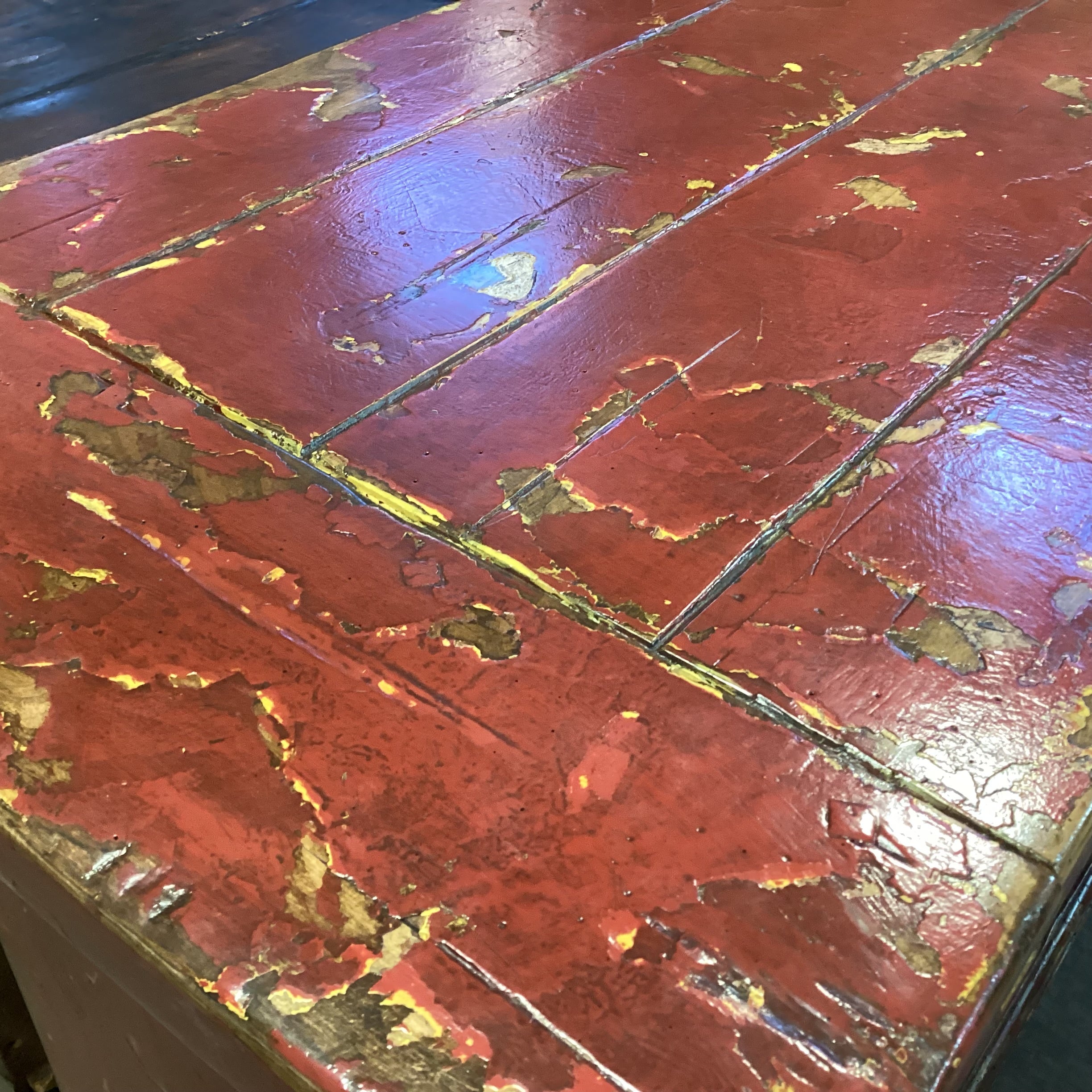 Red & Gold Textured Antiqued Finish Solid Wood 5 Drawer 4 Door Credenza 83"x 22"x 39"