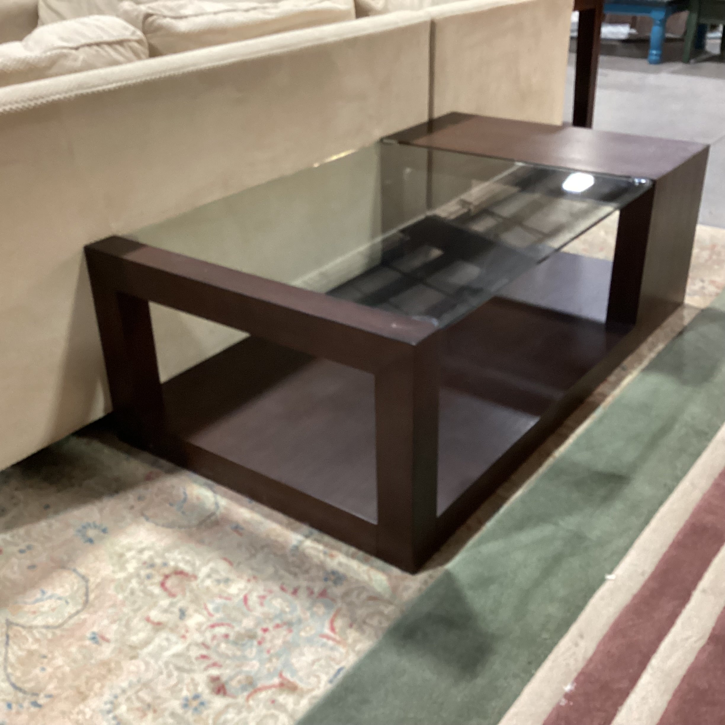 Dark Finish Wood & Glass Modern Coffee Table 54"x 30"x 18"