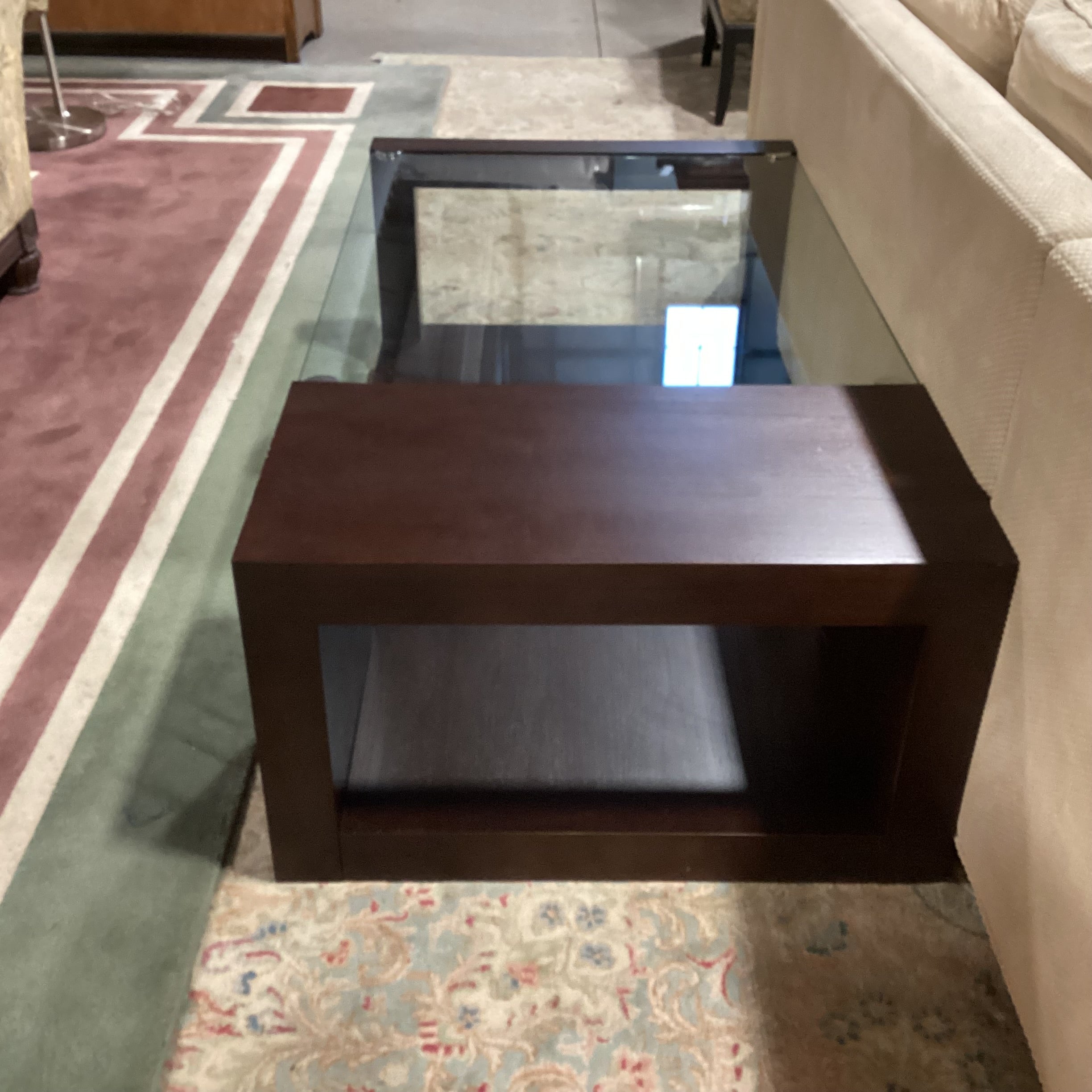 Dark Finish Wood & Glass Modern Coffee Table 54"x 30"x 18"