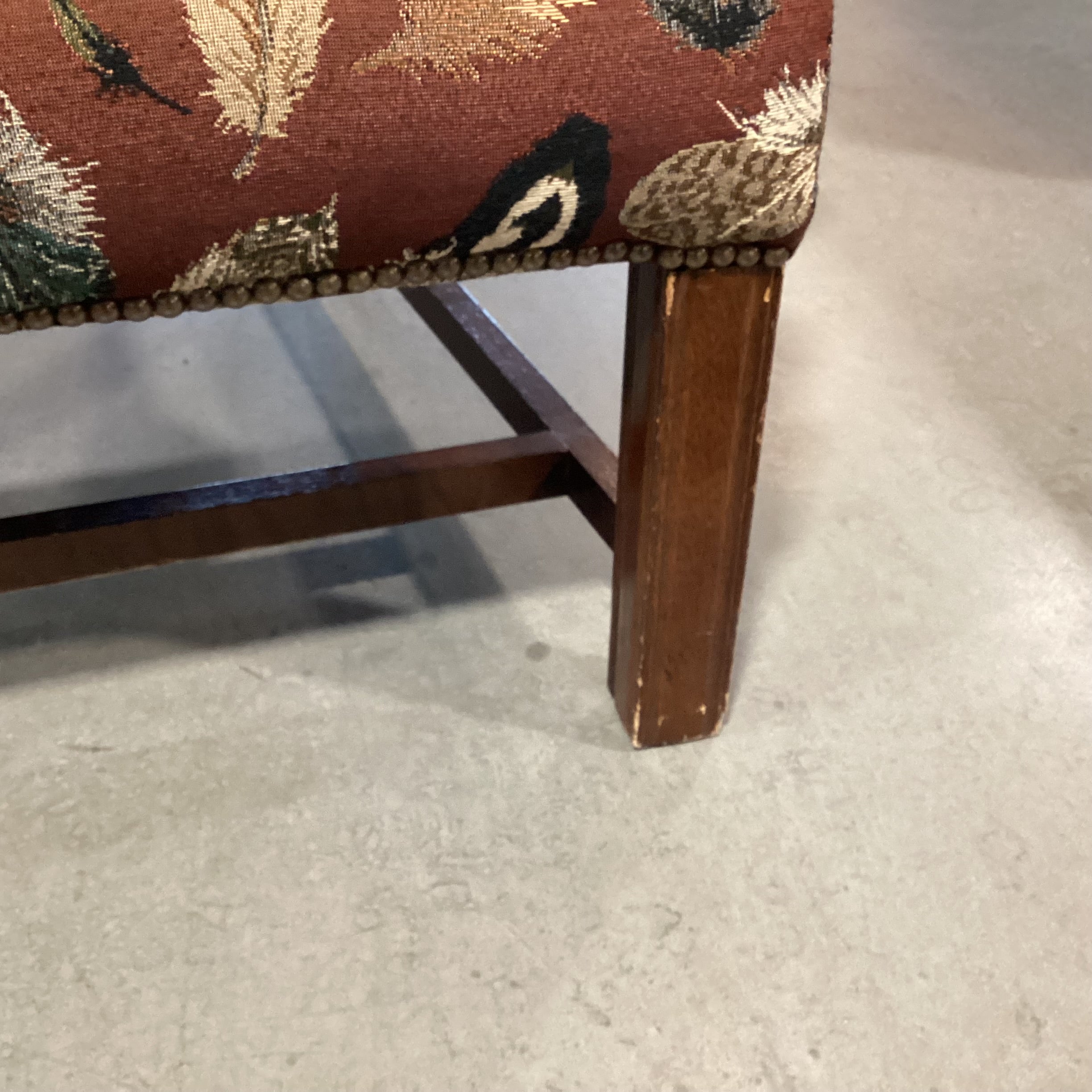 Brown Blue Feather Upholstery Nailhead Wing Chair 40"x 35"x 46"