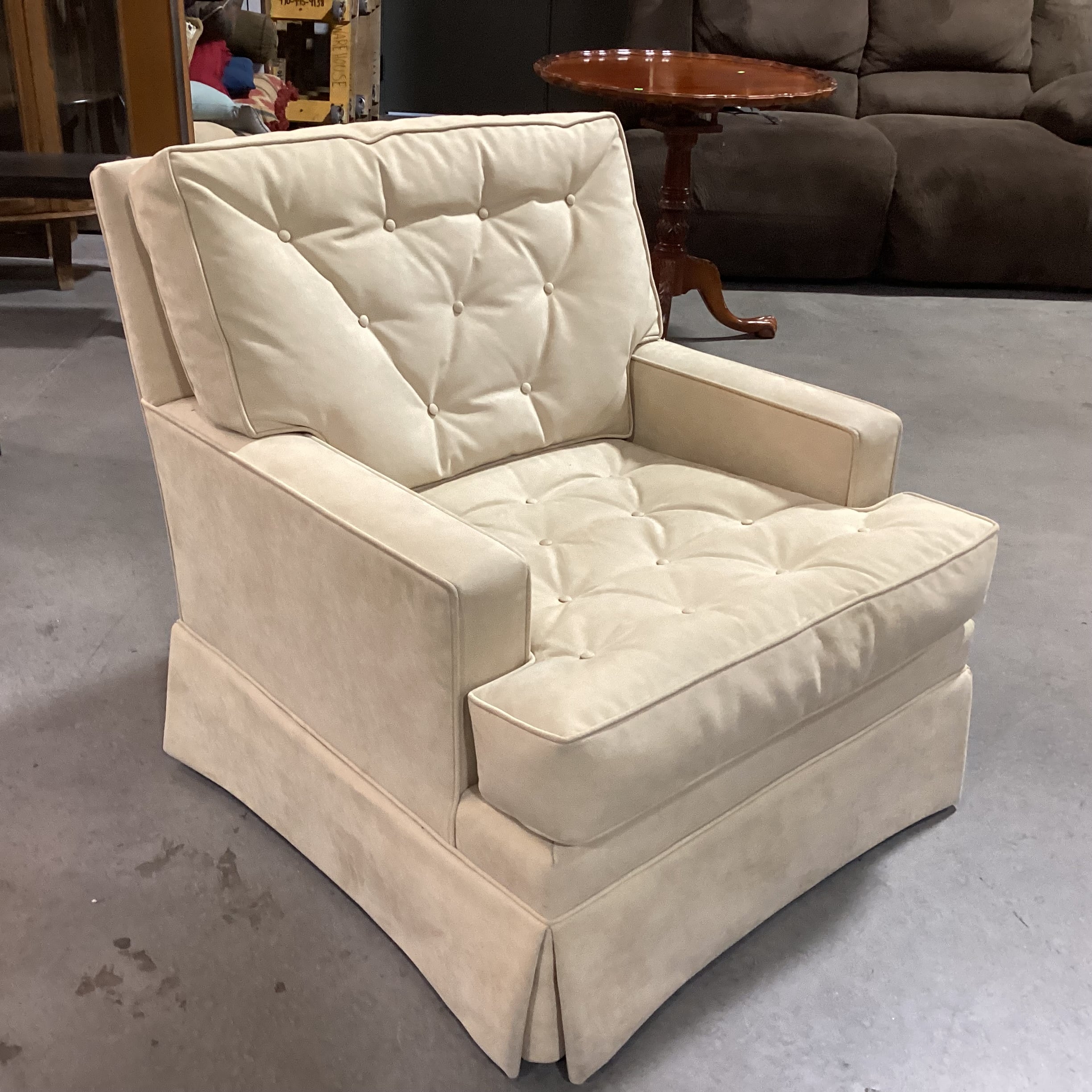 Edward Ferrel Golden Ultra Suede Button Tufted Swivel Chair 32"x 35"x 33"