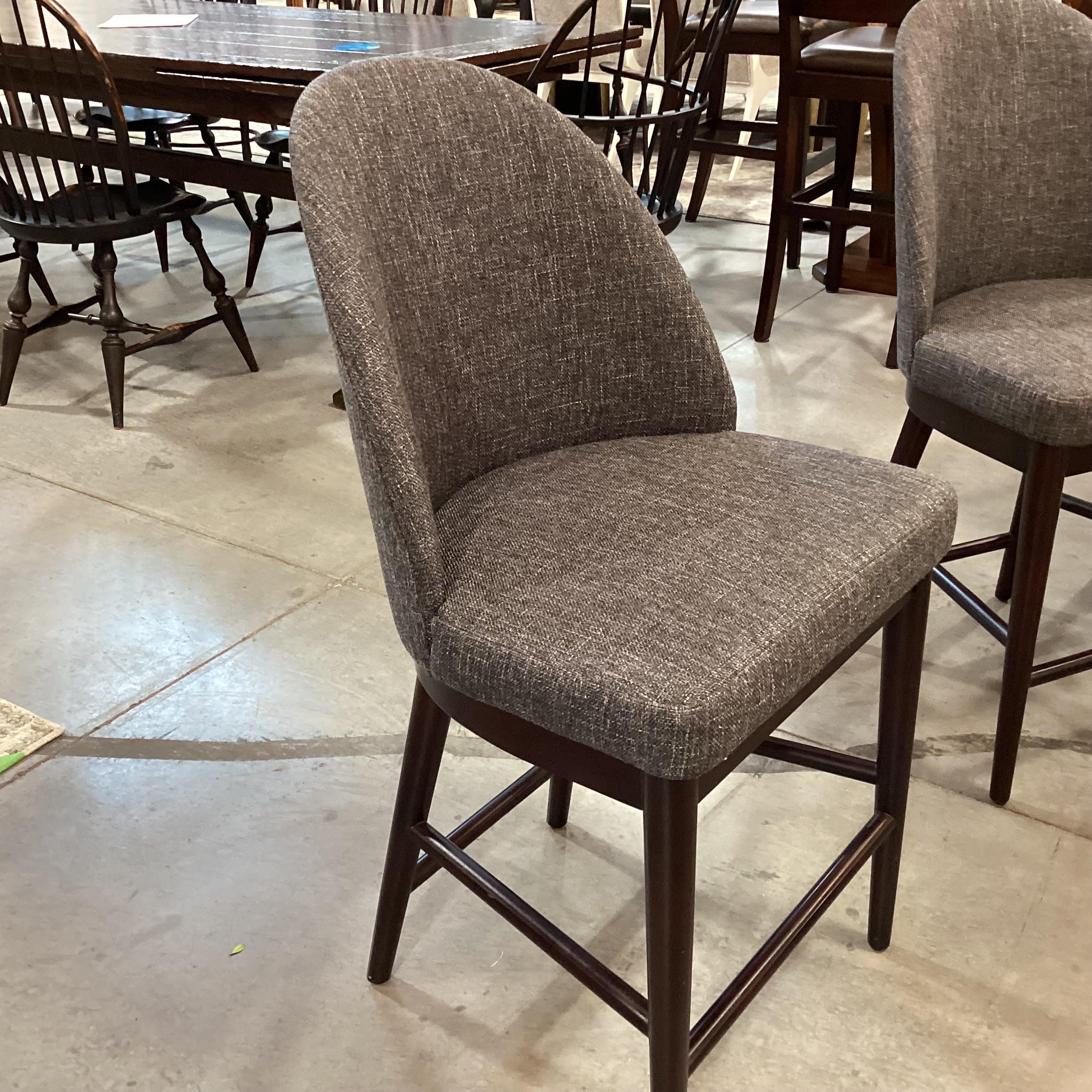 SET of 3 Crate & Barrel Ana Charcoal Woven & Espresso Finish Wood Counter Barstools 24"