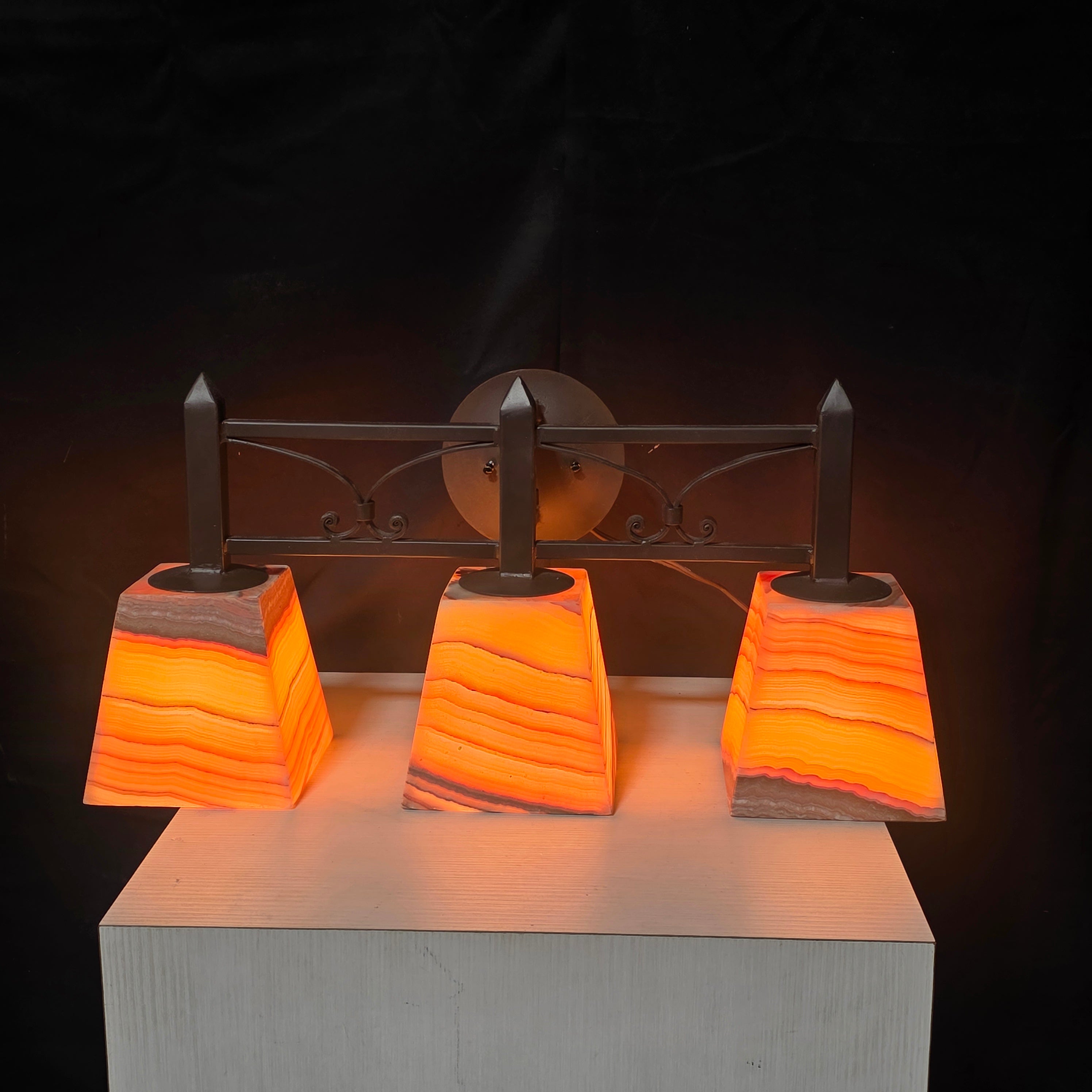 Mission Forge Architectural Three-Light Alabaster Vanity Light 24"x8"x13"