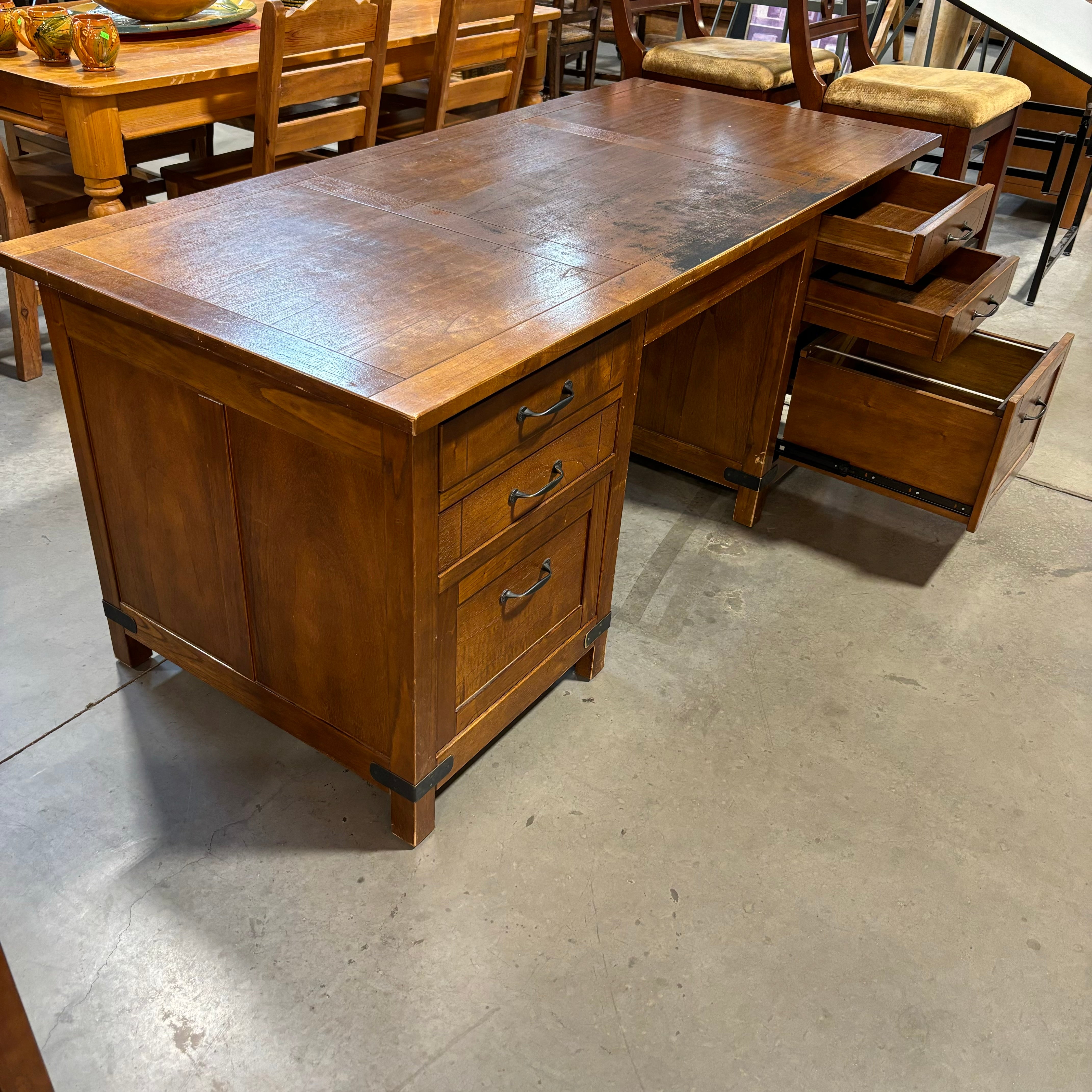 Arhaus Solid Wood with Iron Accents 6 Drawer Desk 71"x 31.5"x 30.5"