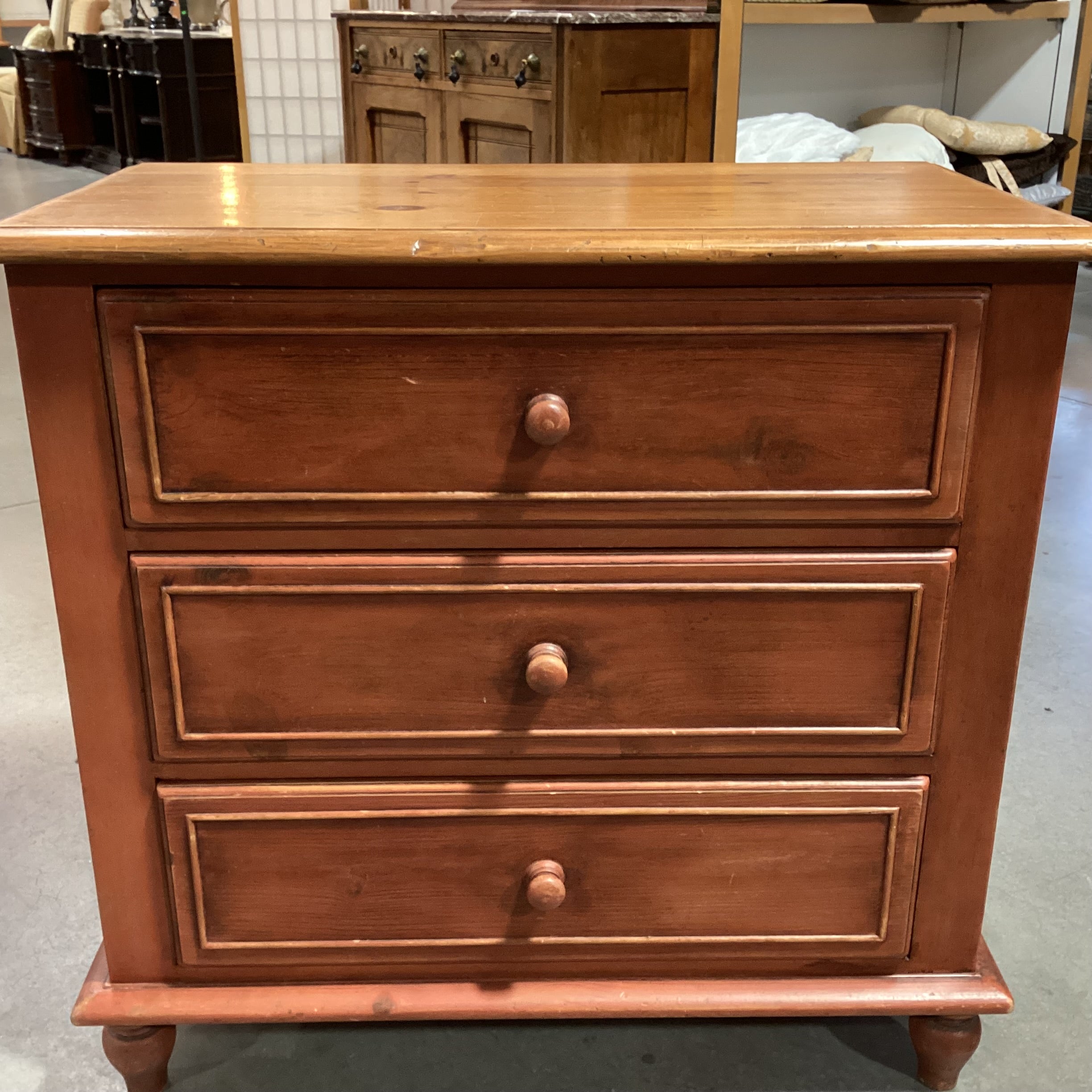 Rustic Country Red & Natural Distressed Pine 3 Drawer Chest 34"x 18"x 32"