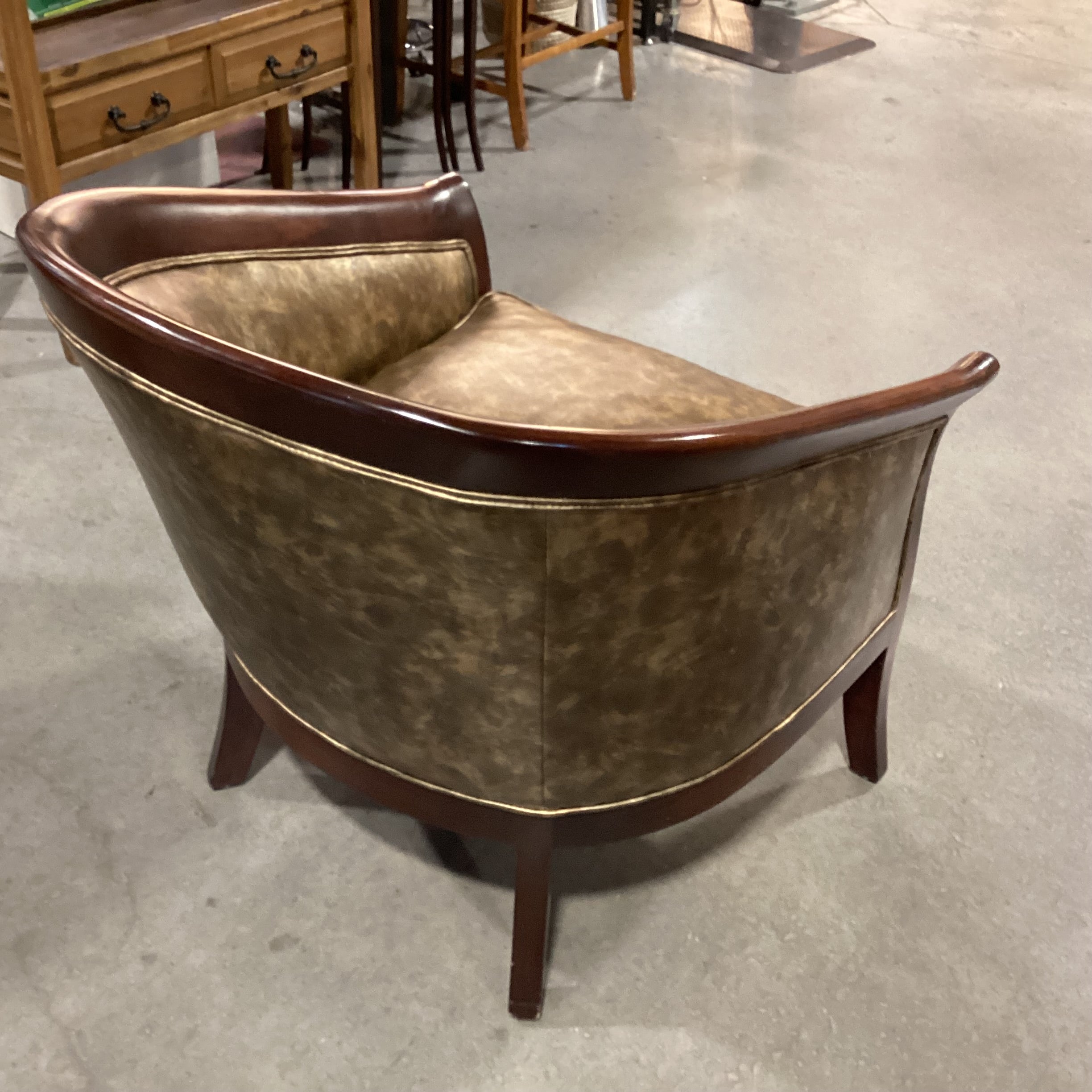 Gold Metallic Faux Leather & Finished Wood Chair 30"x 29"x 31"