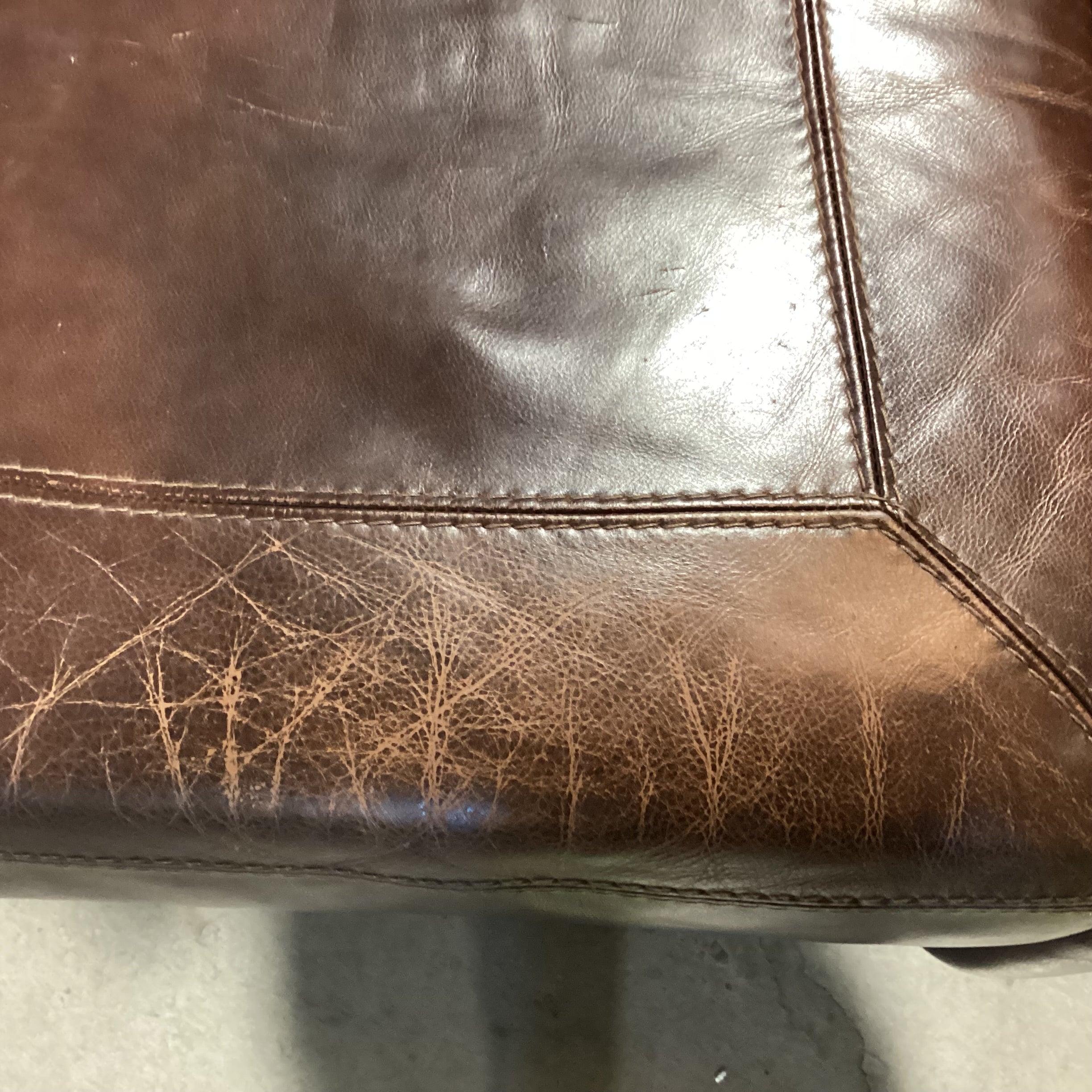 Ashley Furniture Dark Brown Leather Nailhead Roll Arm Sofa 99"x 41"x 38"