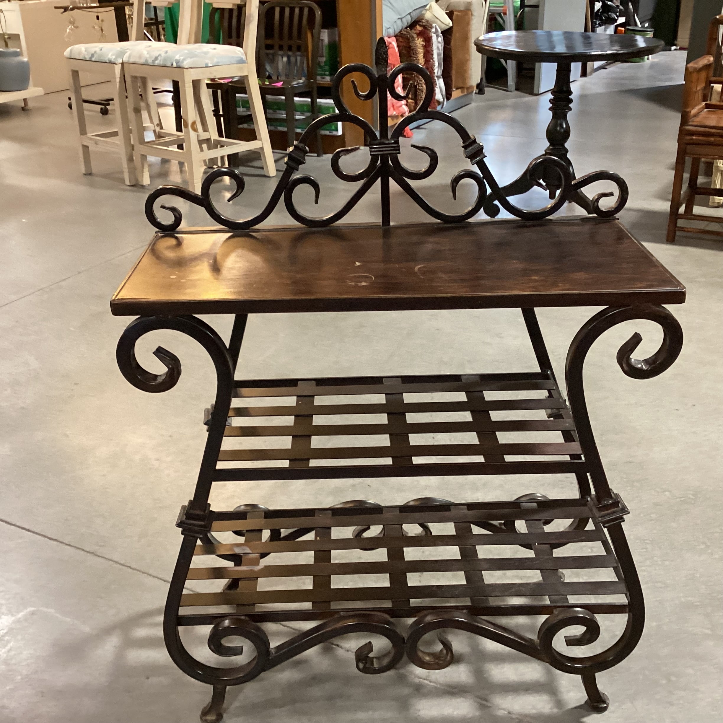 Ornate Iron & Wood with Shelves Accent Table 29"x 13"x 40"