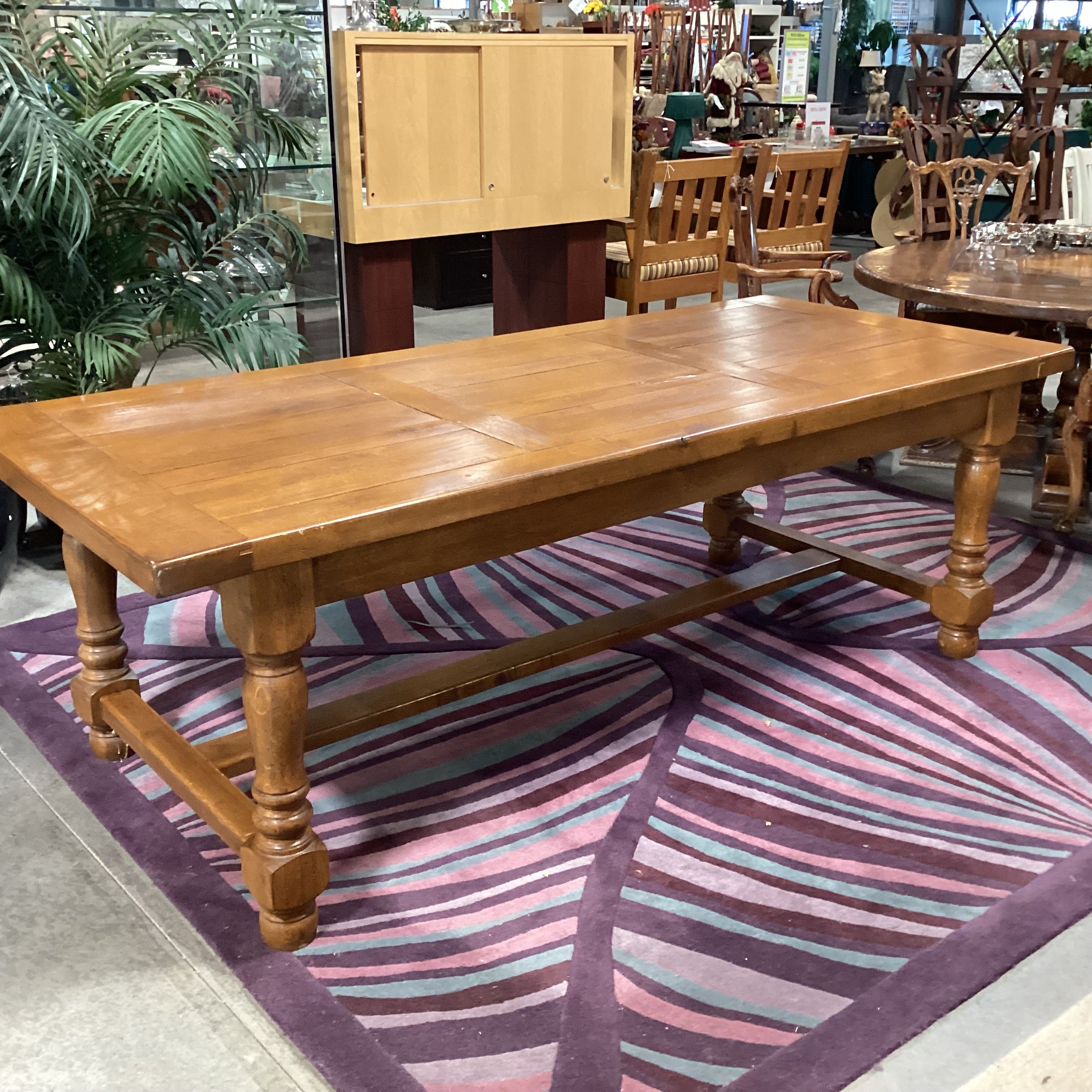 Carved Wood & Plank Top with Trestle Dining Table 90.5"x 39.5"x 30.5"