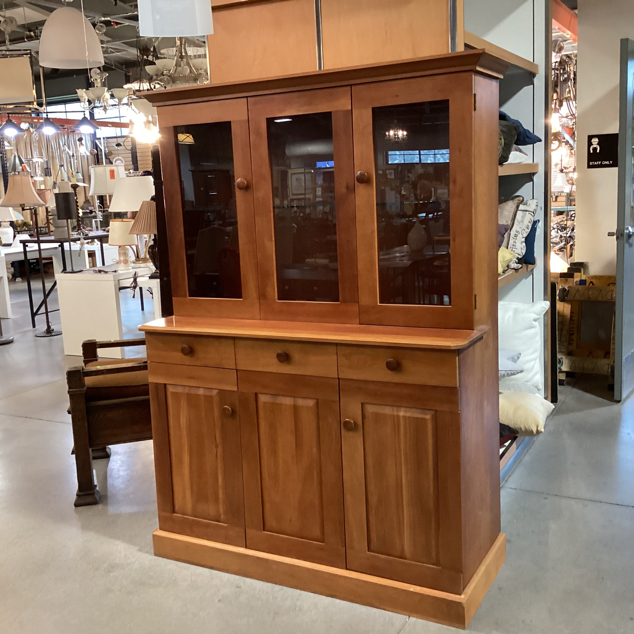 Cherry Wood & Glass 2 Drawer 4 Door China Hutch 51"x 21"x 71"