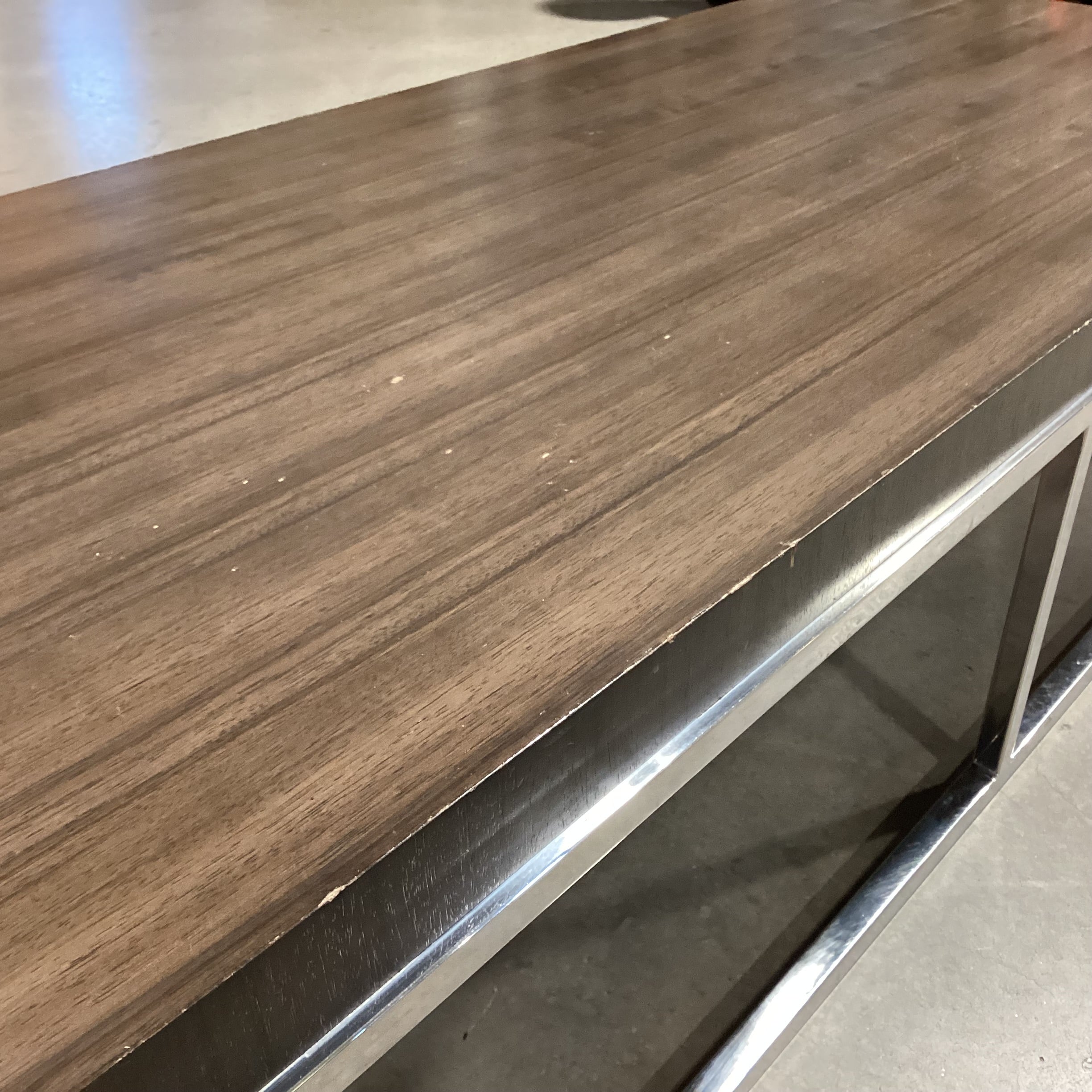 Modern Chrome & Wood Style Veneer Coffee Table 60"x 24"x 14.5"