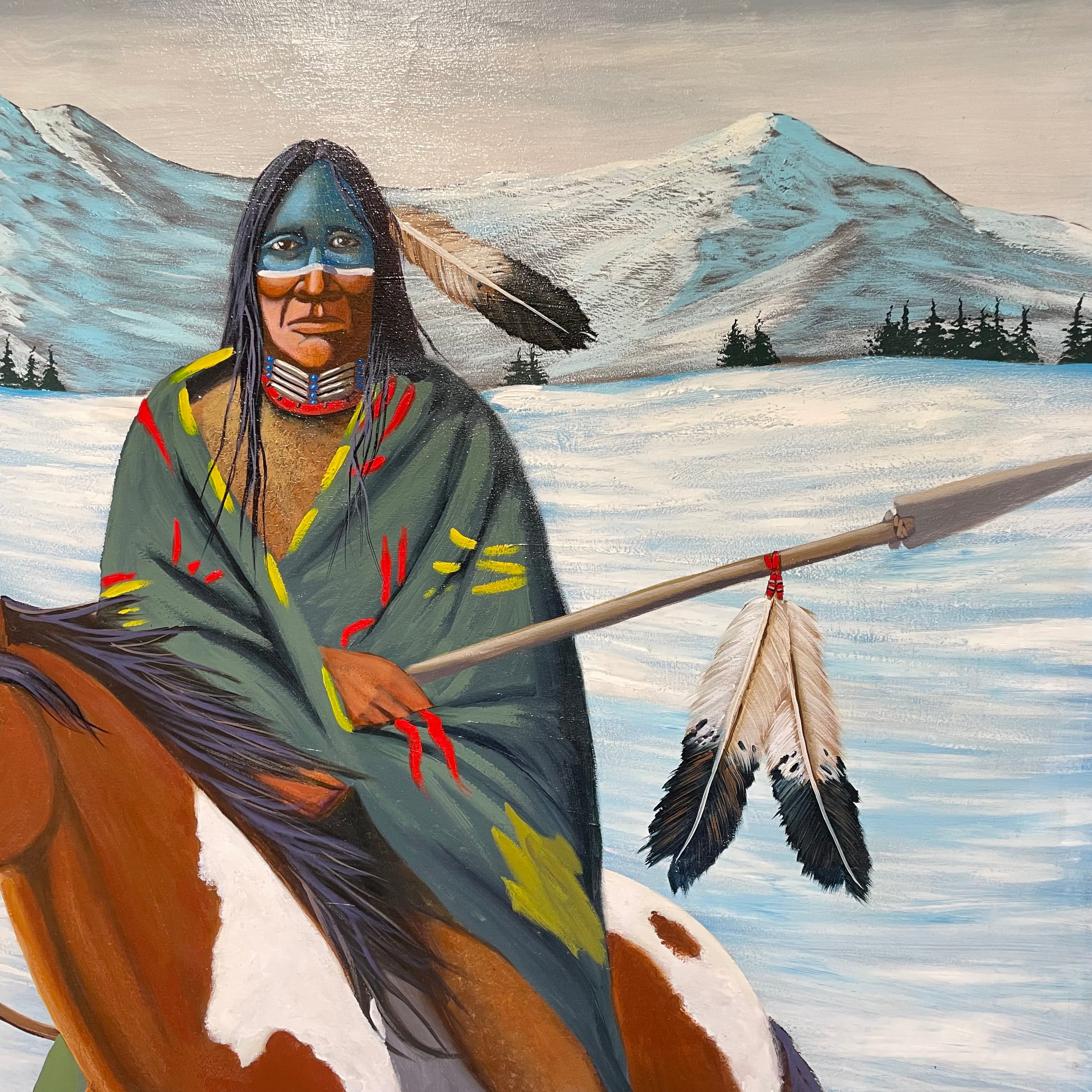 Gary Emrich Signed/Dated Original Native American On Horse Painting 48" x 72"