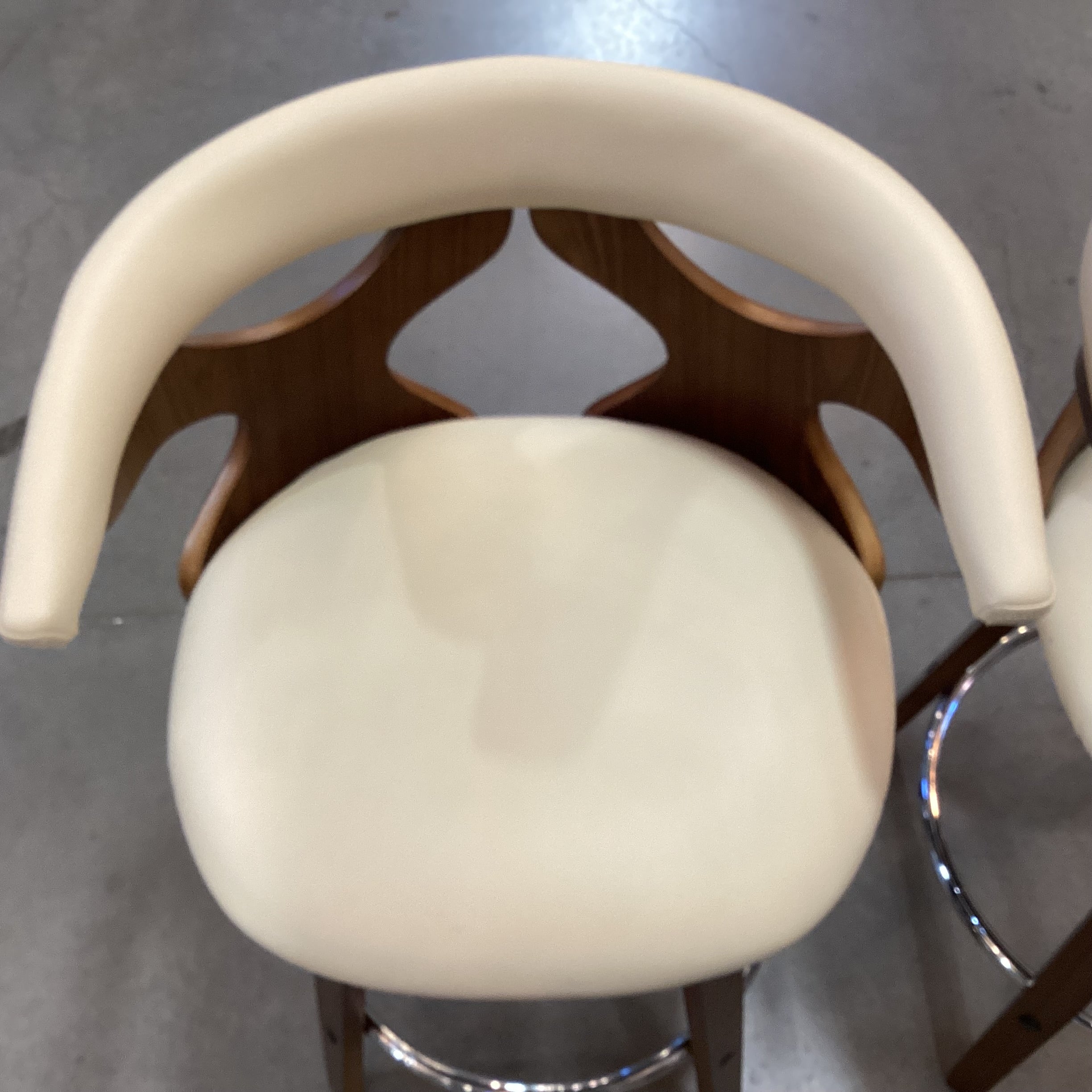 SET of 2 Lumisource Gardenia Mid Century Style Faux Cream Leather & Wood Barstools 25"