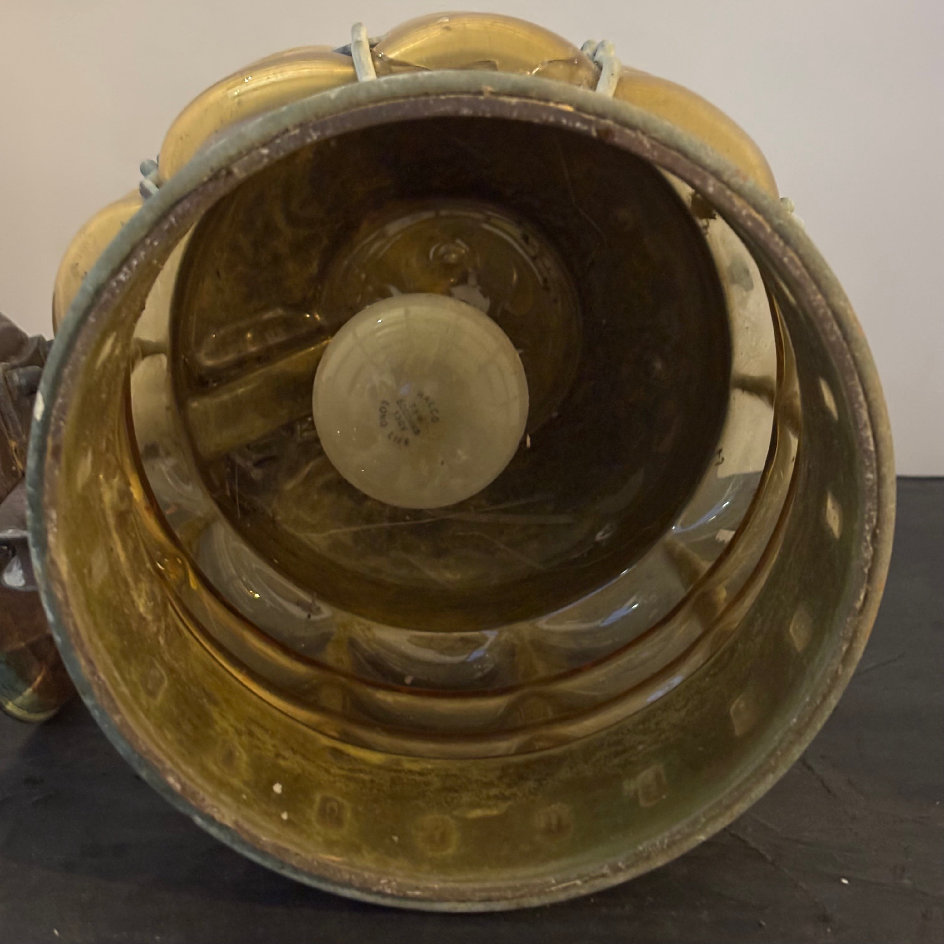 Vintage Ankerlicht Amber Bubble Glass Copper Ship's Lantern, 9" x 14"