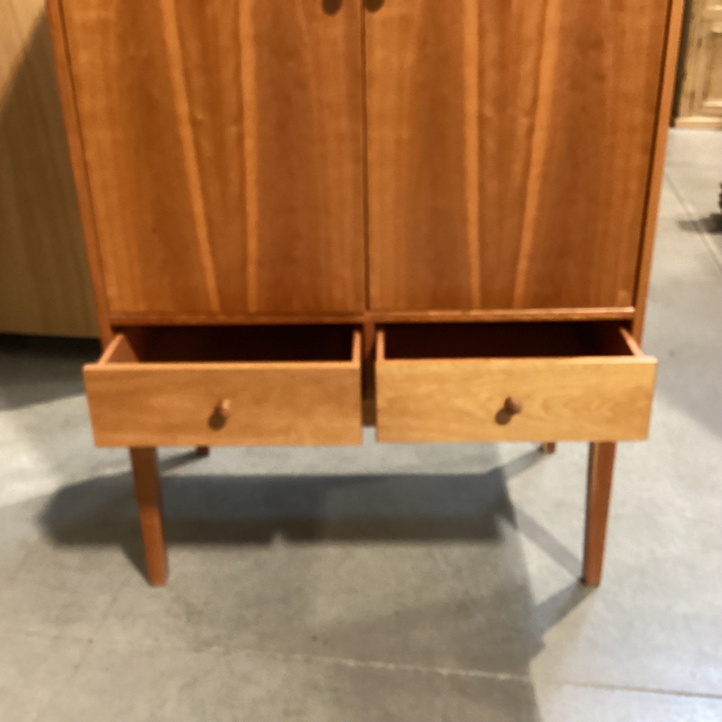 Danish Modern Wood & Laminate Veneer 2 Door 2 Drawer Armoire 40"x 23.5"x 61,5"