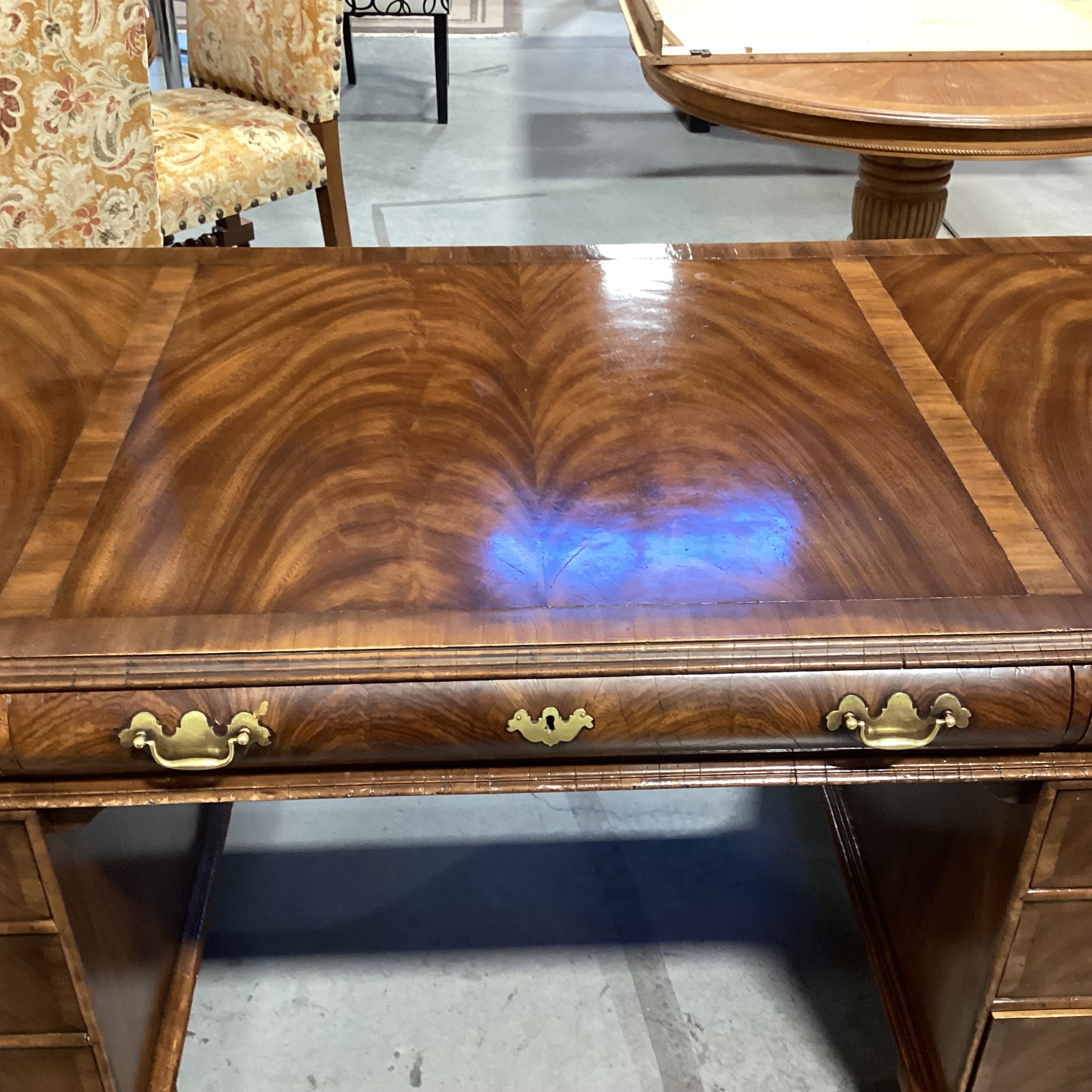 Alfonso Marina Ebastina Delaware Antiqued Primavera Wood & Brass 8 Drawer Desk 73"x 36"x 31"