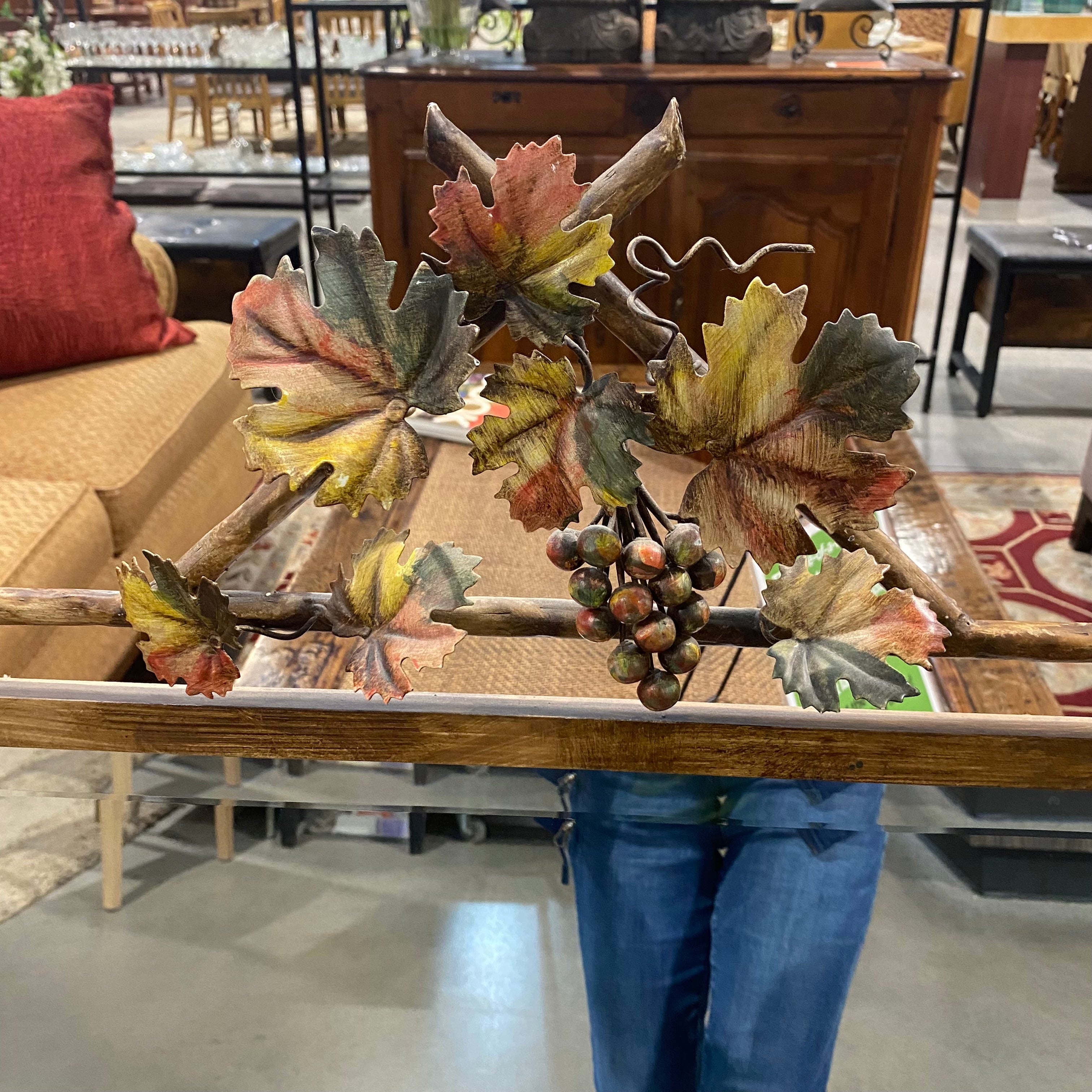 LaBarge Italian Painted Tole Metal Grapevine Beveled Wall Mirror 32"x 48"