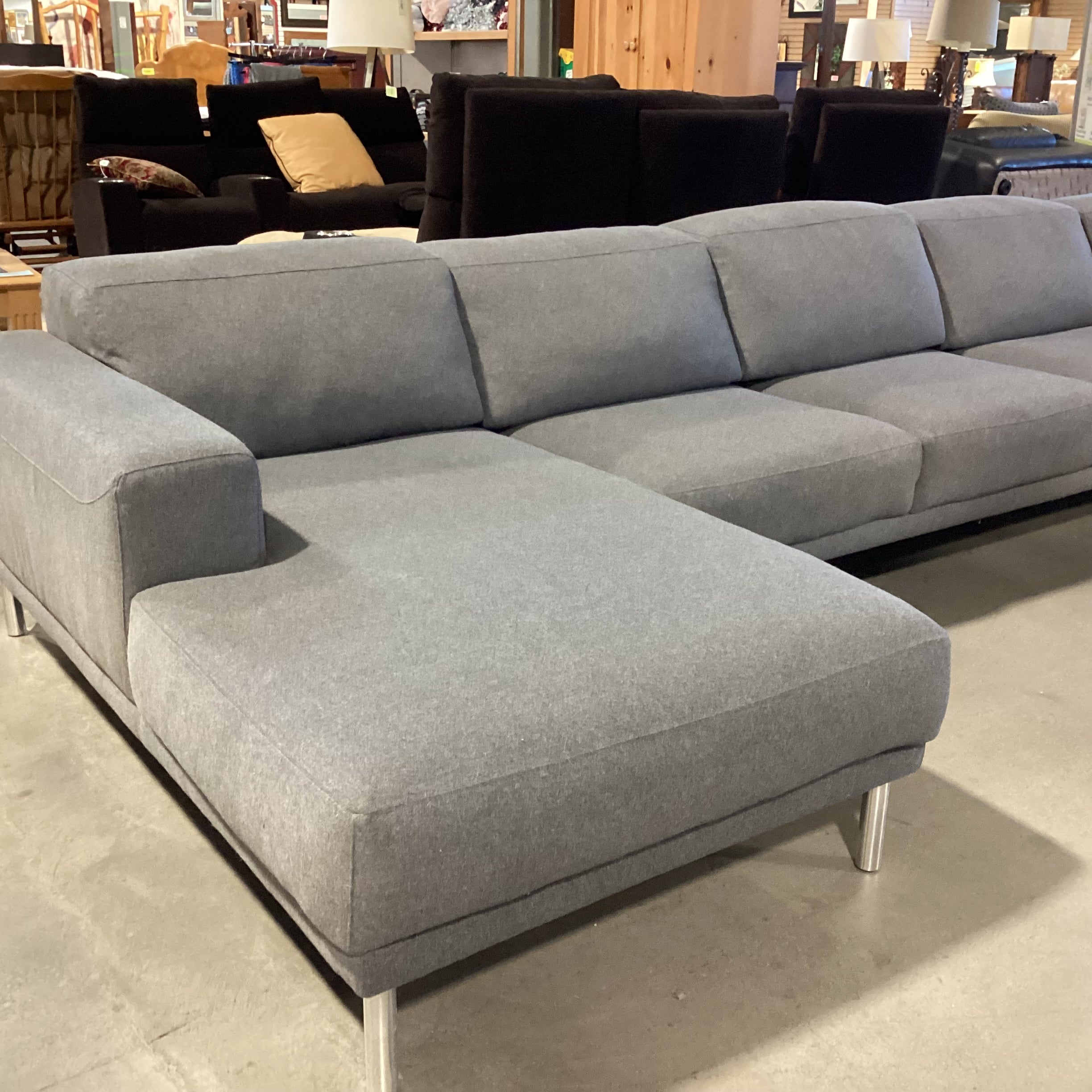 American Leather Meyer Collection Grey Wool & Down 3 Piece with End Chaises Modern Sectional 165"x 67"x 67"x 29"