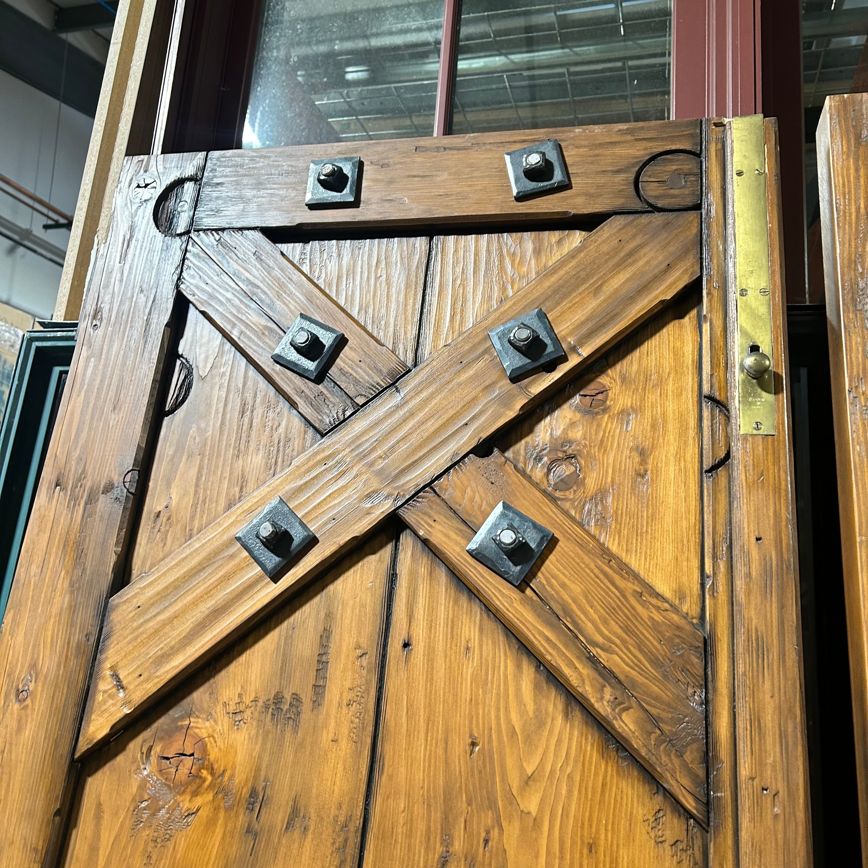 25.5"x 86.5"x 2" PAIR of Rustic Pine Closet Doors with Iron Hardware Accents