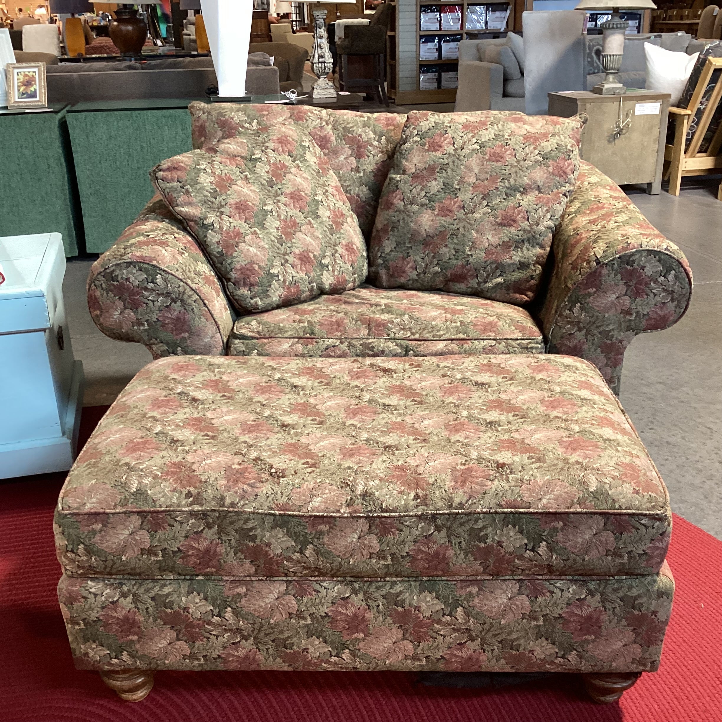 Cochrane Furniture Sage Pink Floral with Ottoman Oversized Chair 52"x 40"x 34"