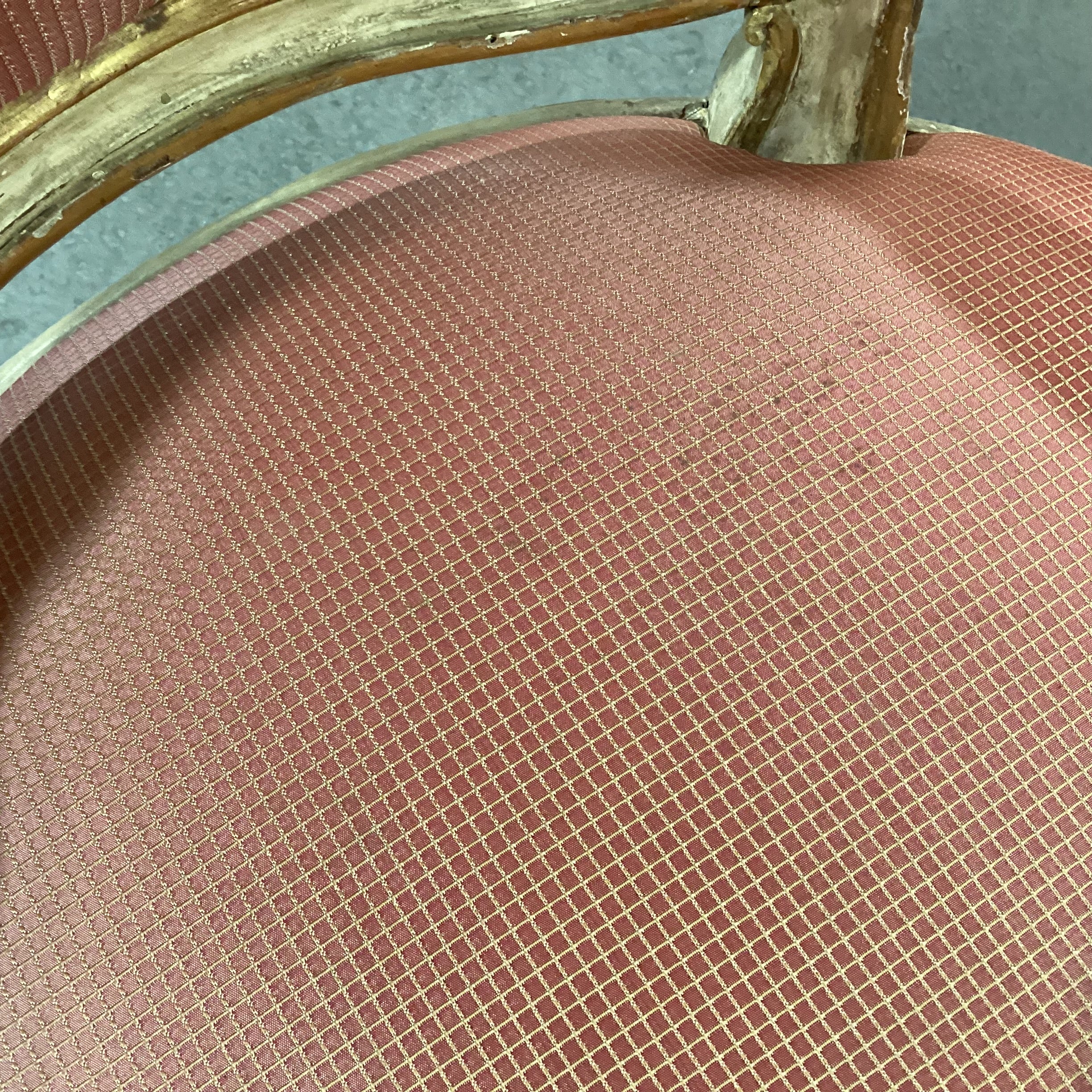 Antique French Provincial Ornate Carved Cream Gold Wood Orange Gold Upholstered Chair 31"x 26"x 41"