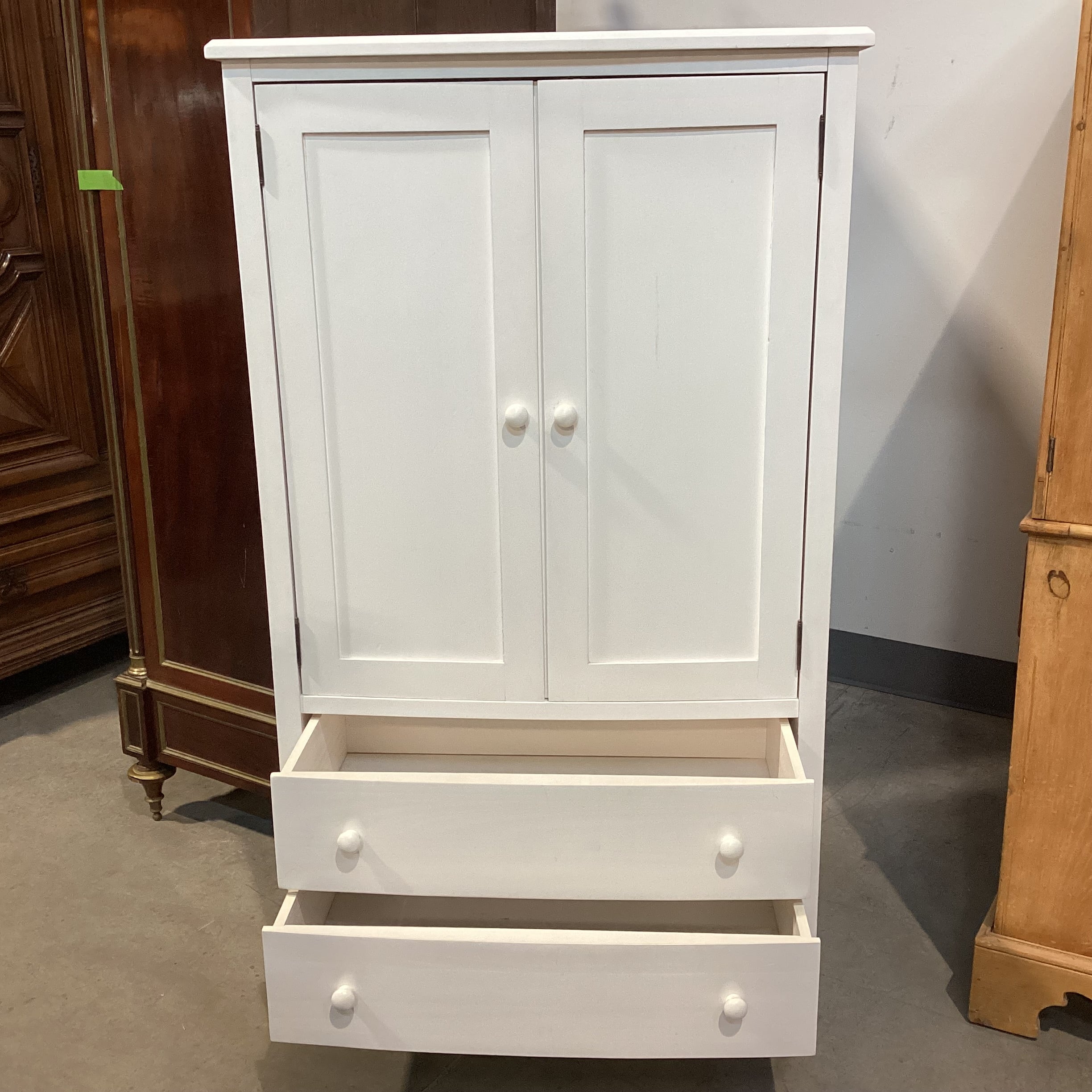 White Washed Wood 2 Drawer 2 Door with Shelves Wardrobe Armoire 36"x 19"x 63"