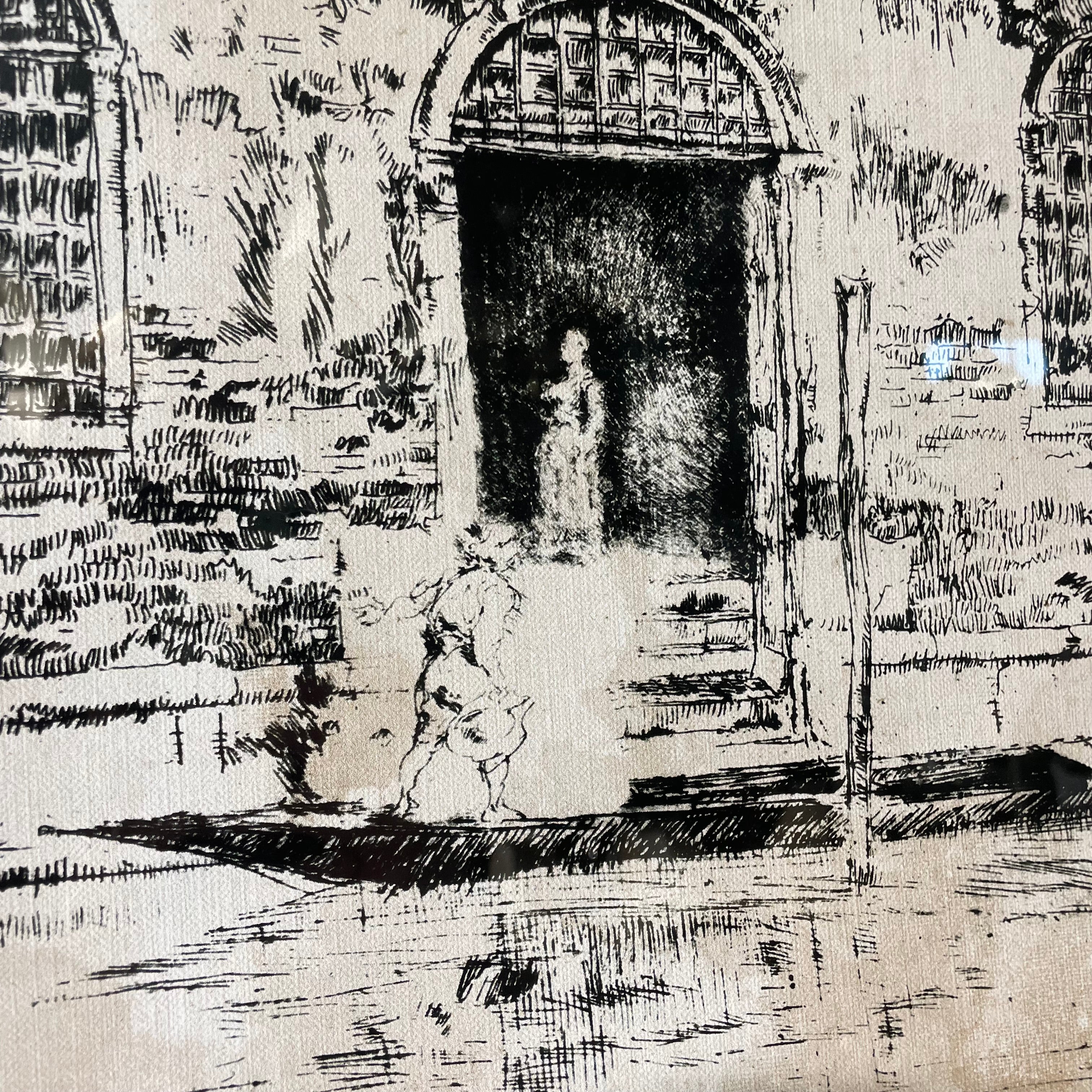 James McNeill Whistlers "The Balcony" 1886 Etching Print  In Gold Frame 23 1/2" x 27 1/2"