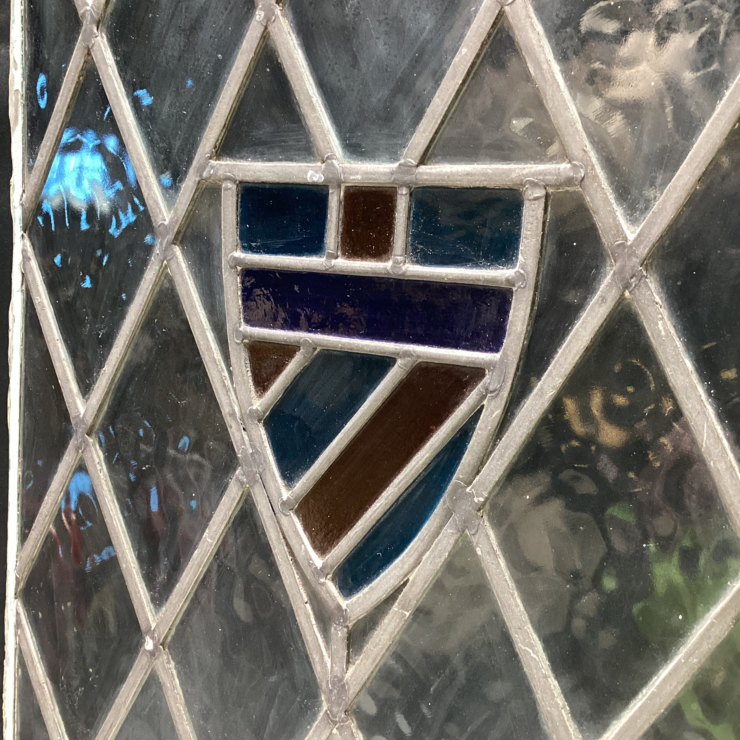Vintage Stained Glass Shield  Window 20" x 27"