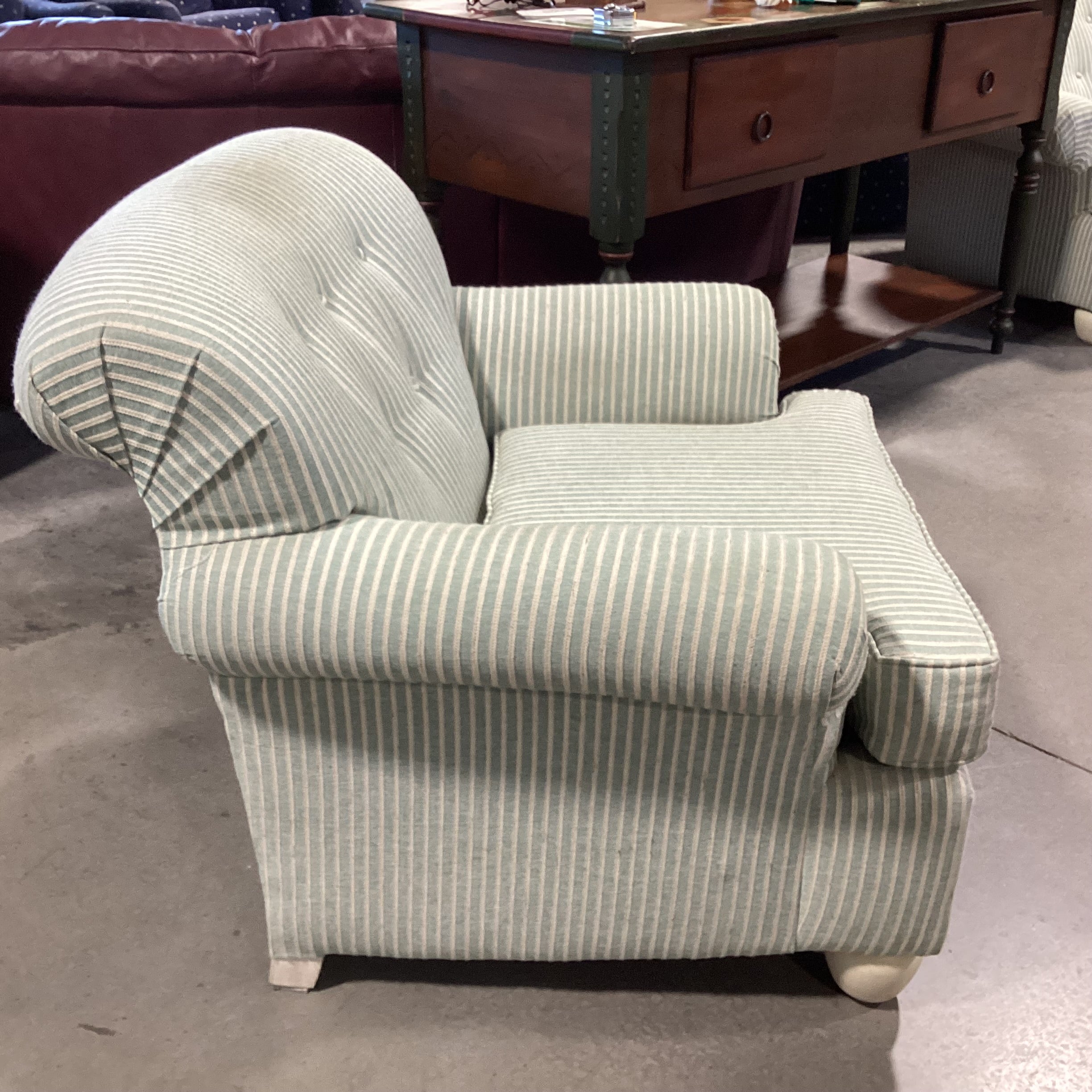 Cochrane Furniture Green & Ivory Woven Stripe Chair 39"x 39"x 33.5"