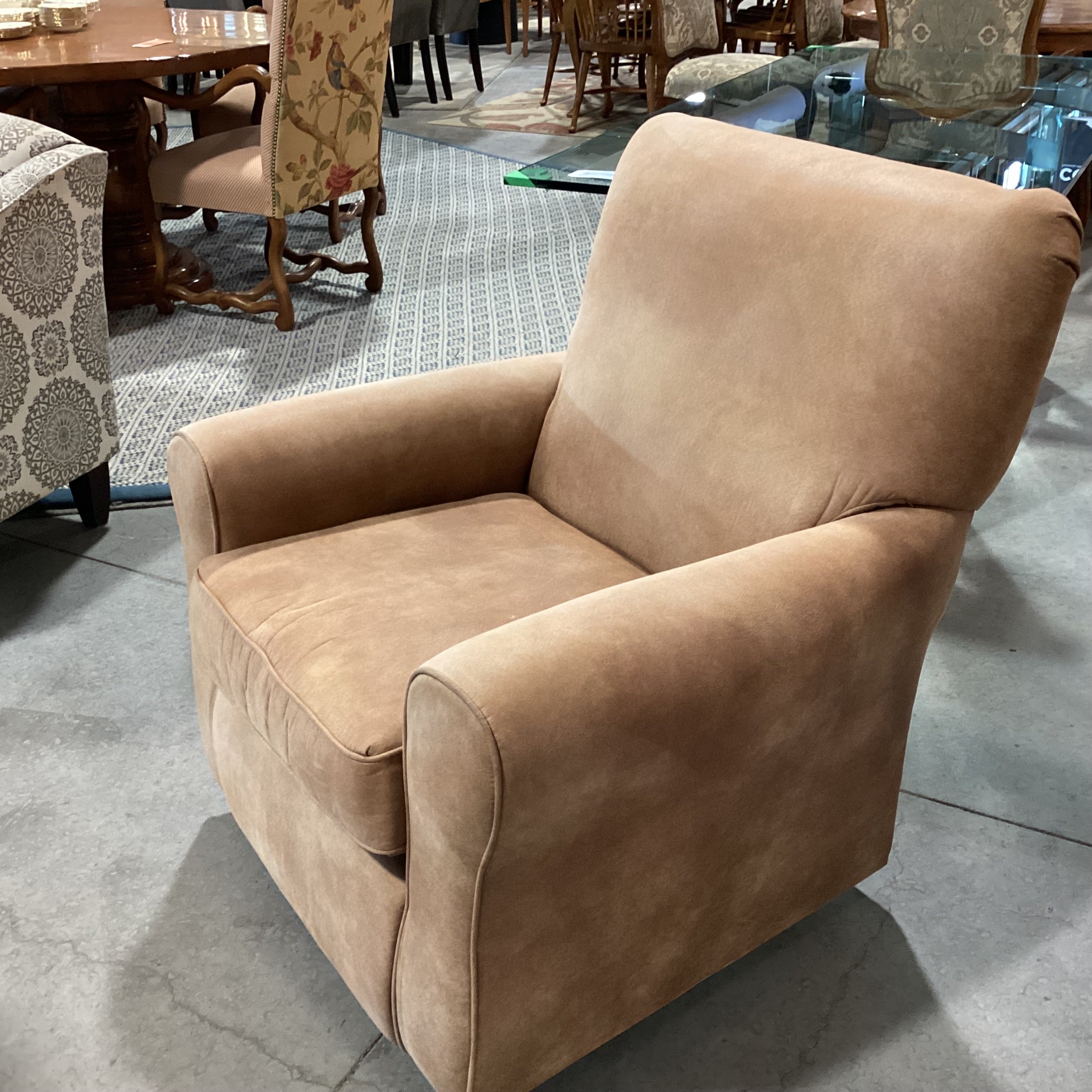 Best Chairs Tan Micro Suede Swivel Rock Chair 35"x 33"x 38"