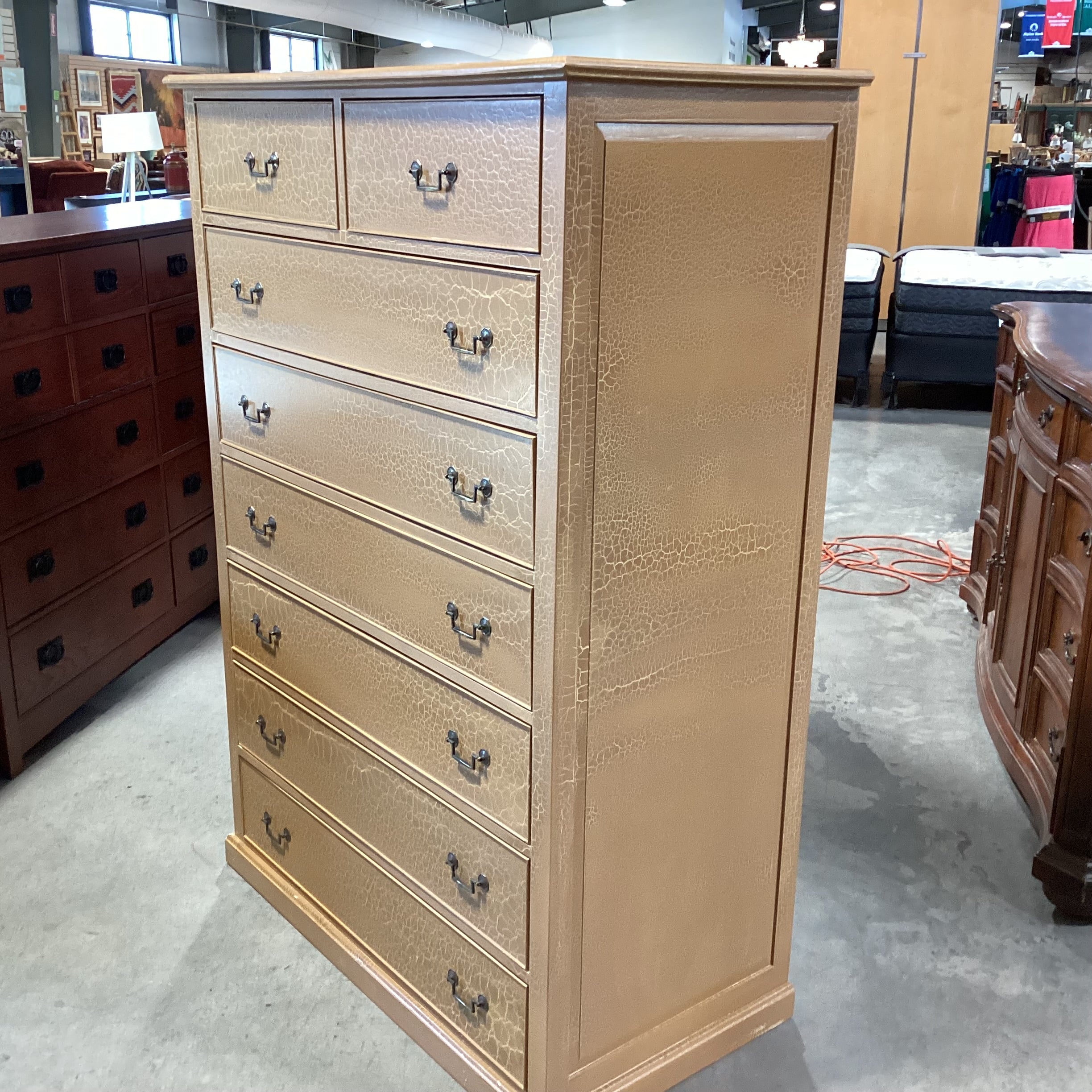 Custom Soild Wood with Tan & Cream Crackle Finish 8 Drawer Chest 42"x 22"x 60"