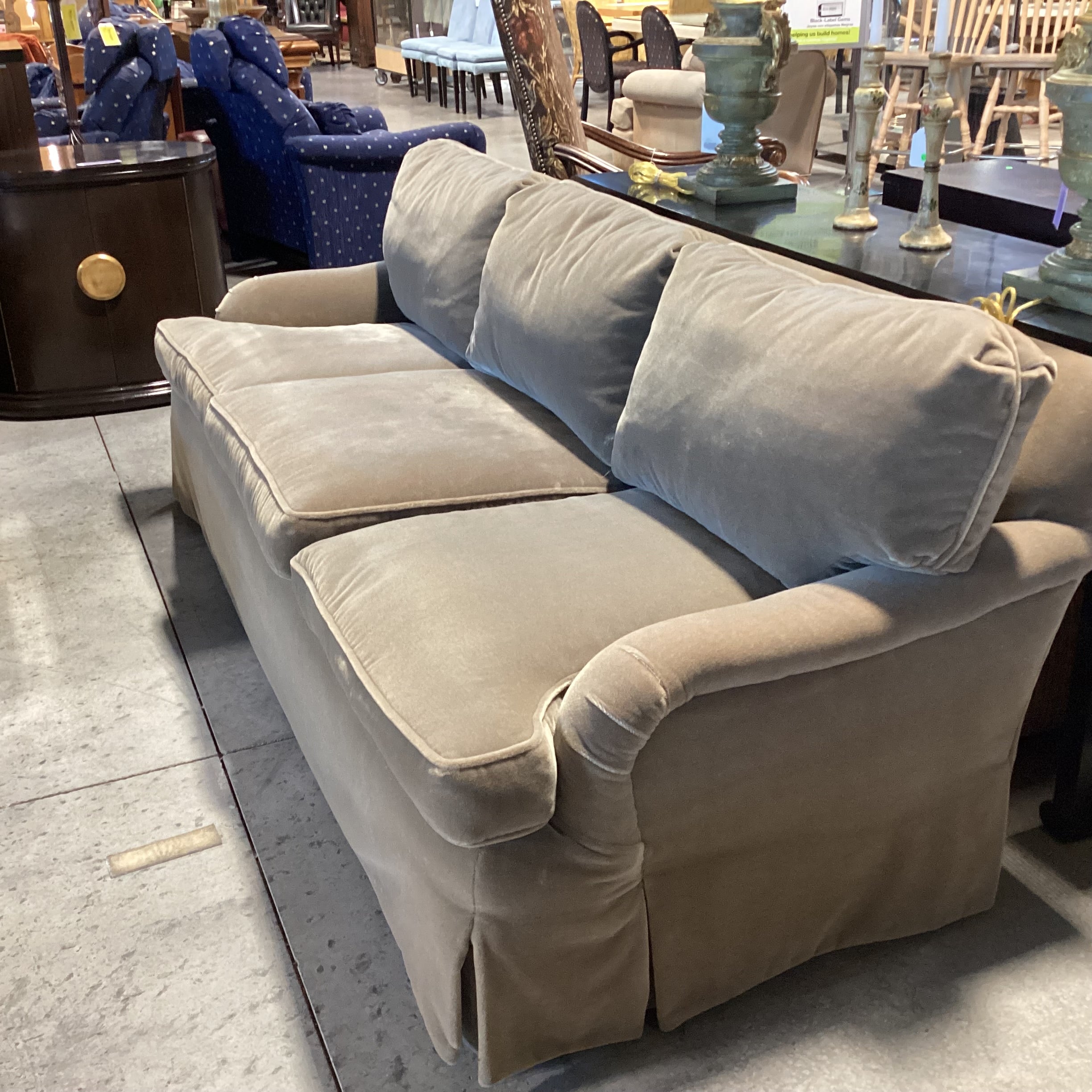 Rocky Mountain Upholstery Custom Taupe Mohair Sofa 87"x 40"x 30"