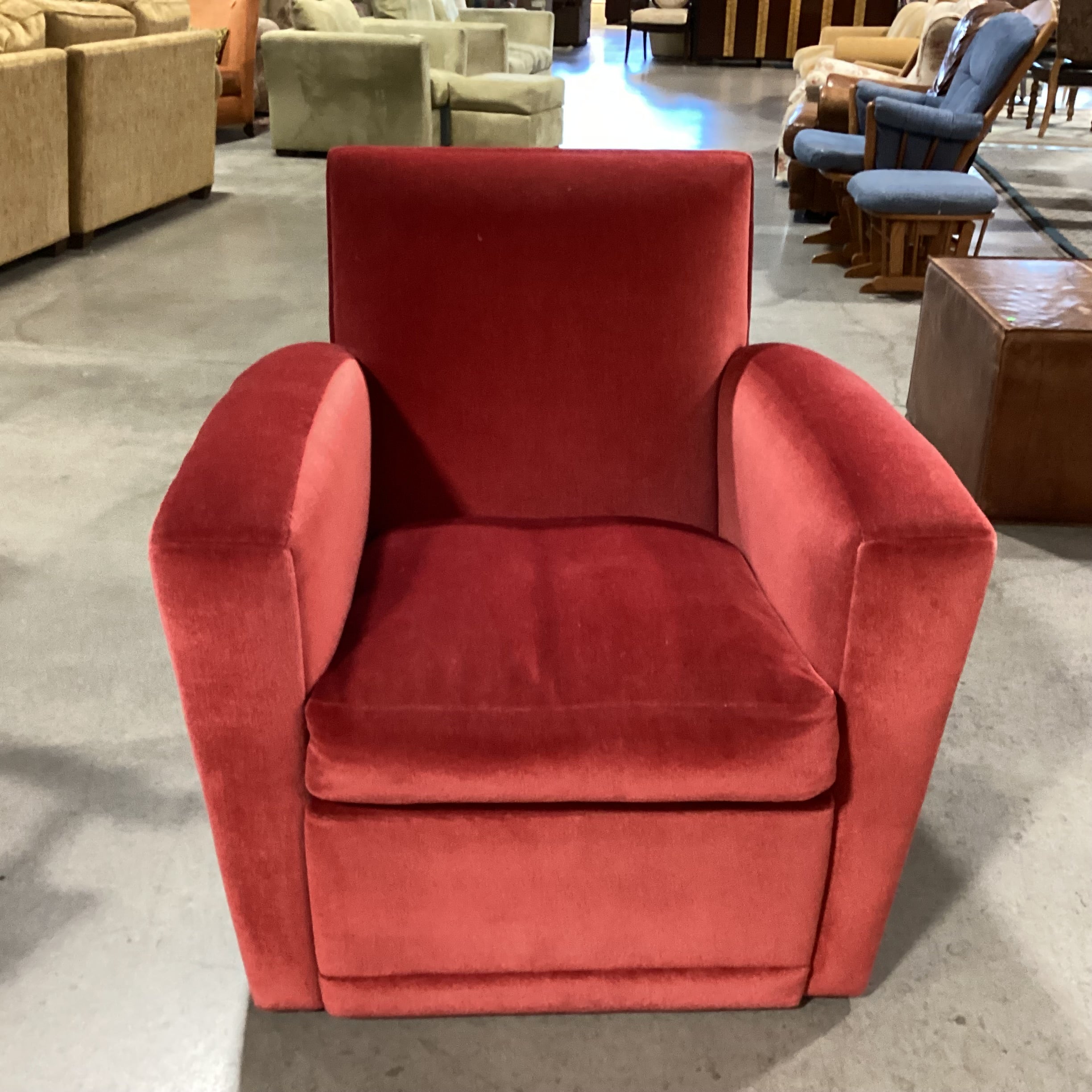 Art Deco Style Red Mohair Swivel Down Mix Chair 34"x 34"x 35"