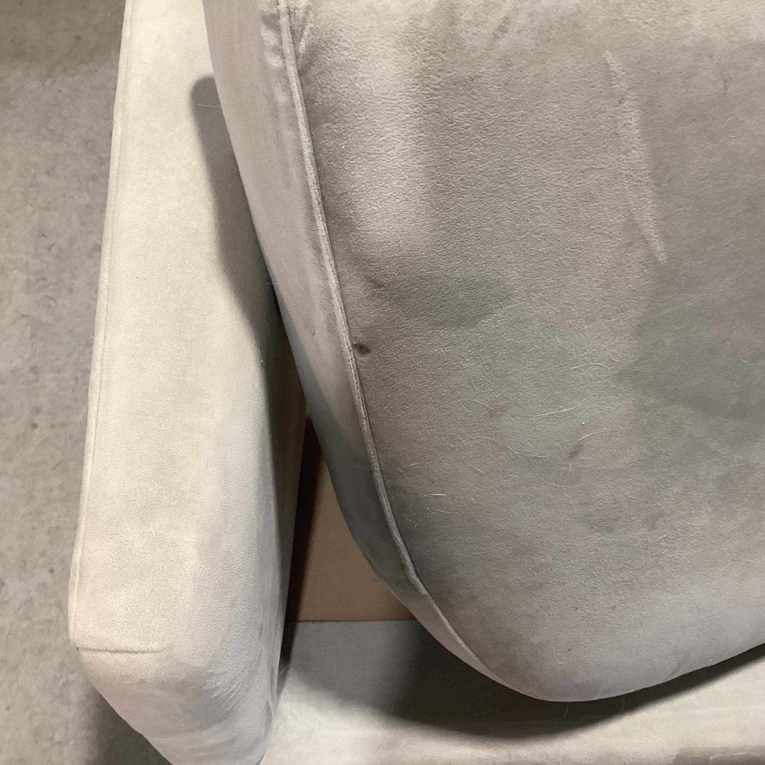 Custom Grey Velvet Swivel Barrel Chair 34"x 32"x 29"