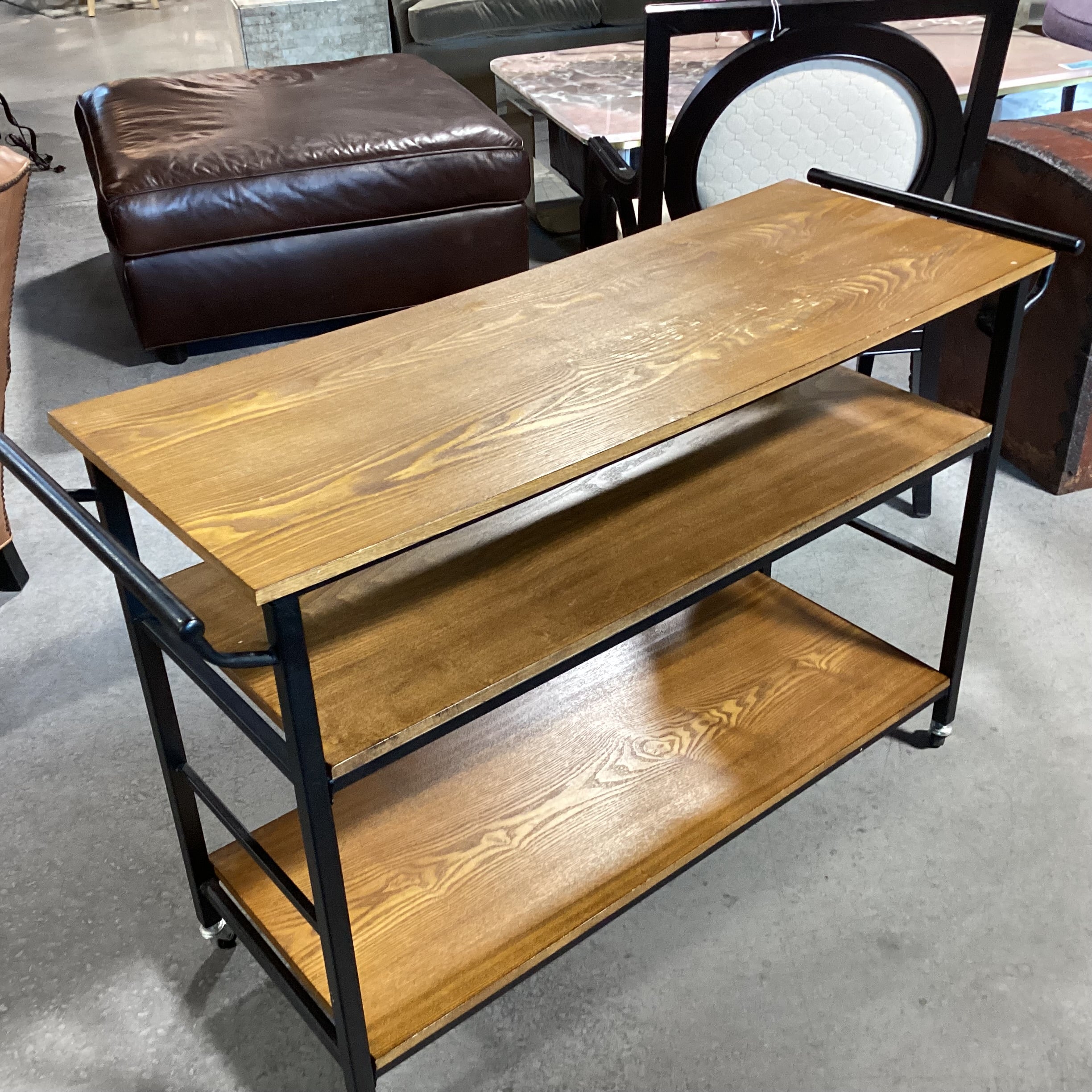 Metal & Wood Shelves on Casters Bar Cart Buffet 49"x 18"x 32"