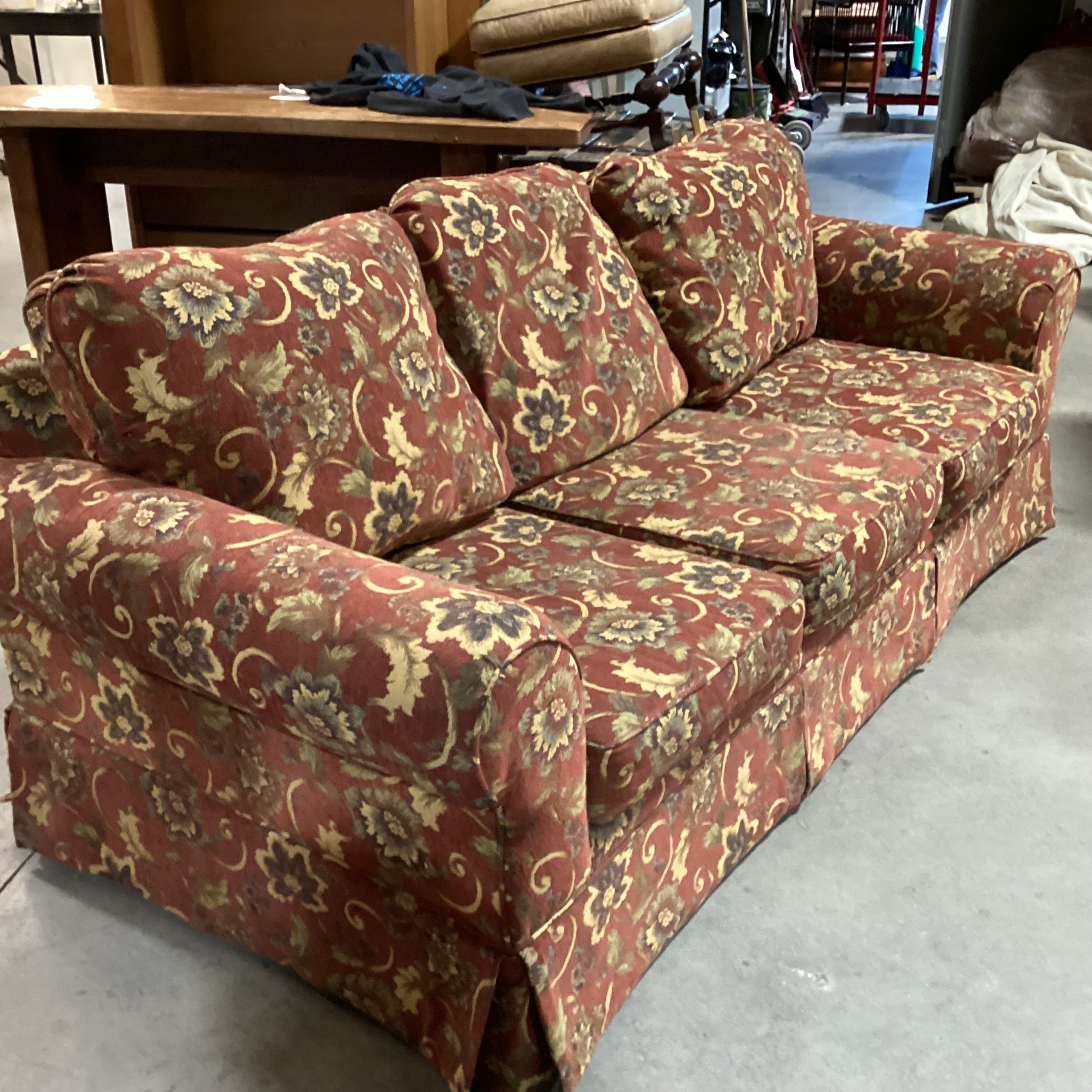 Rust Gold & Sage Floral Sofa 85"x 38"x 32"