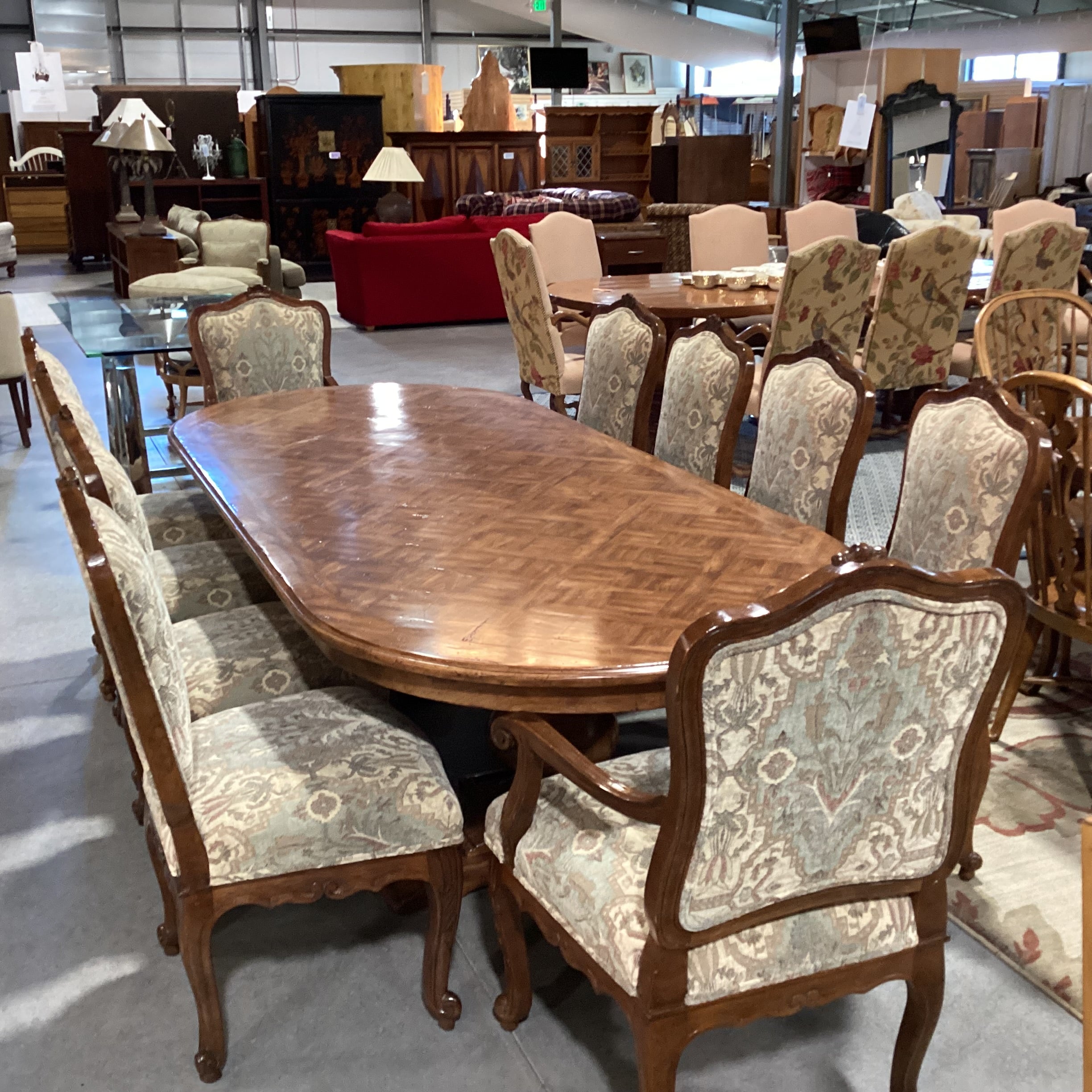 J Robert Scott Oval Lattice Inlay with Double Pedestal Table & 10 Chairs Dining Set 108"x 46"x 30"