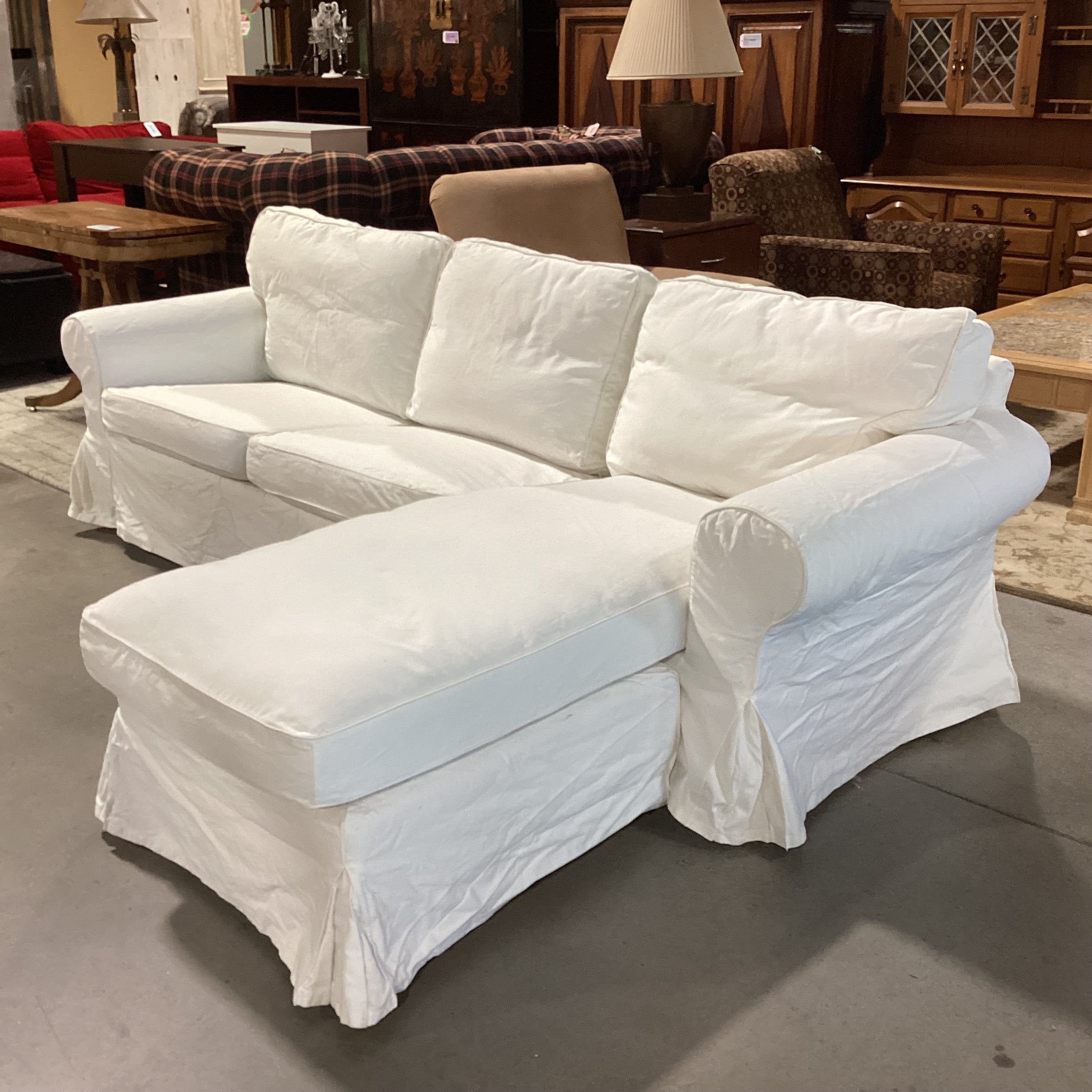 Ikea EKtorp White Slipcovered Changeable Right or Left Chaise 2 Piece Sectional 100"x 65"x 34"x 30"