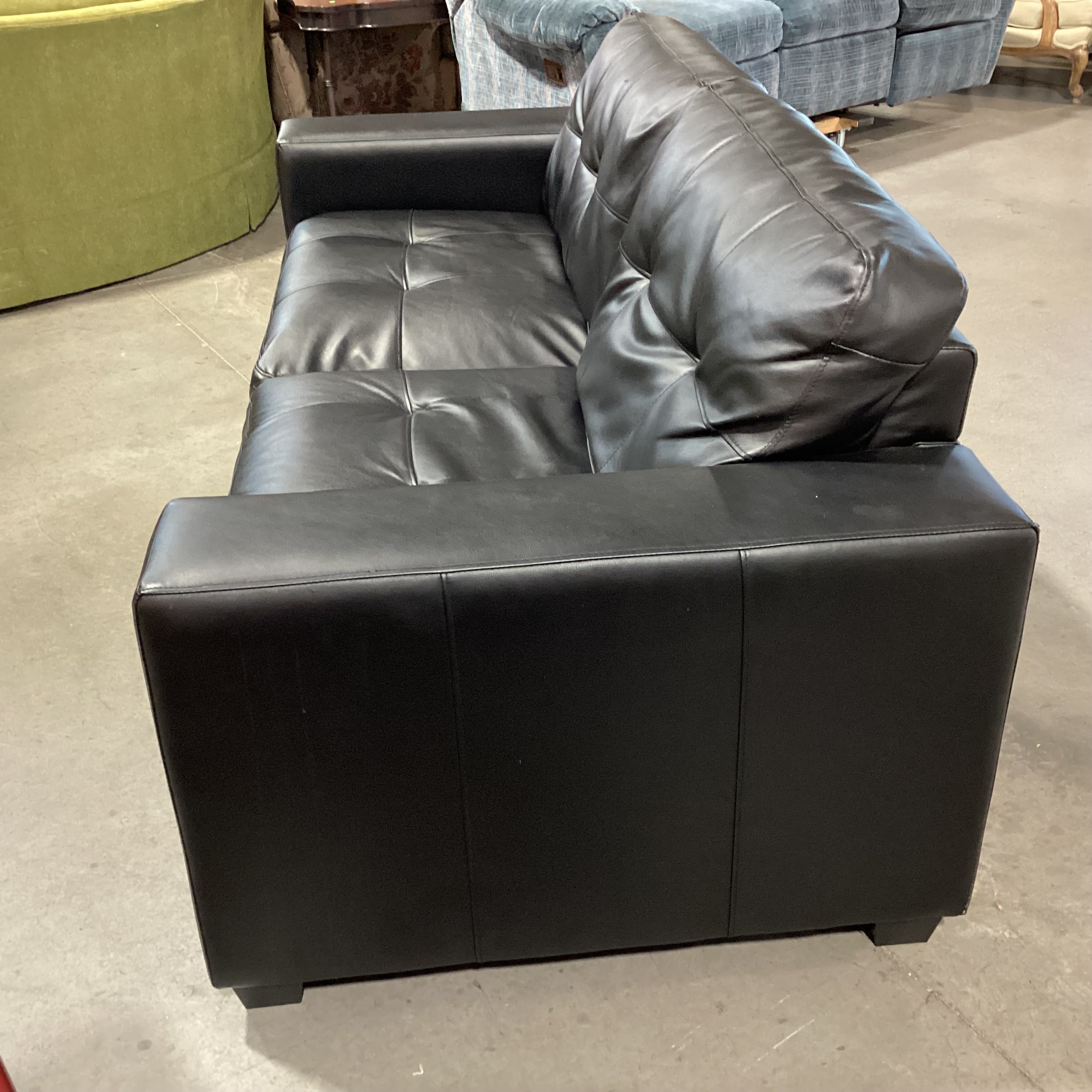 Black Faux Leather Tufted Sofa 82"x 36"x 33"