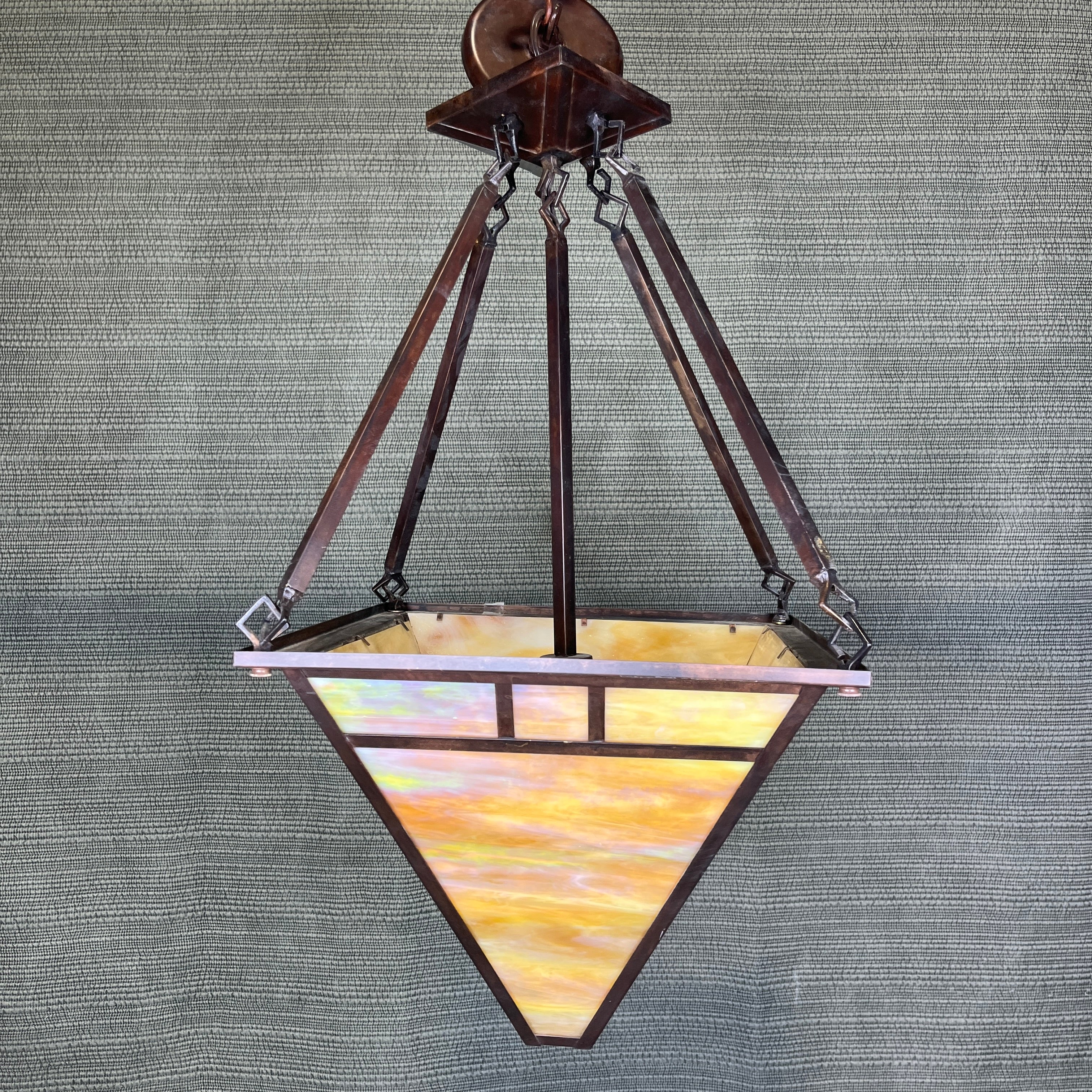 Hi-Lite Rosewood Metal with Iridescent Honey Glass Ceiling Pendant 15"x 15"x 29"