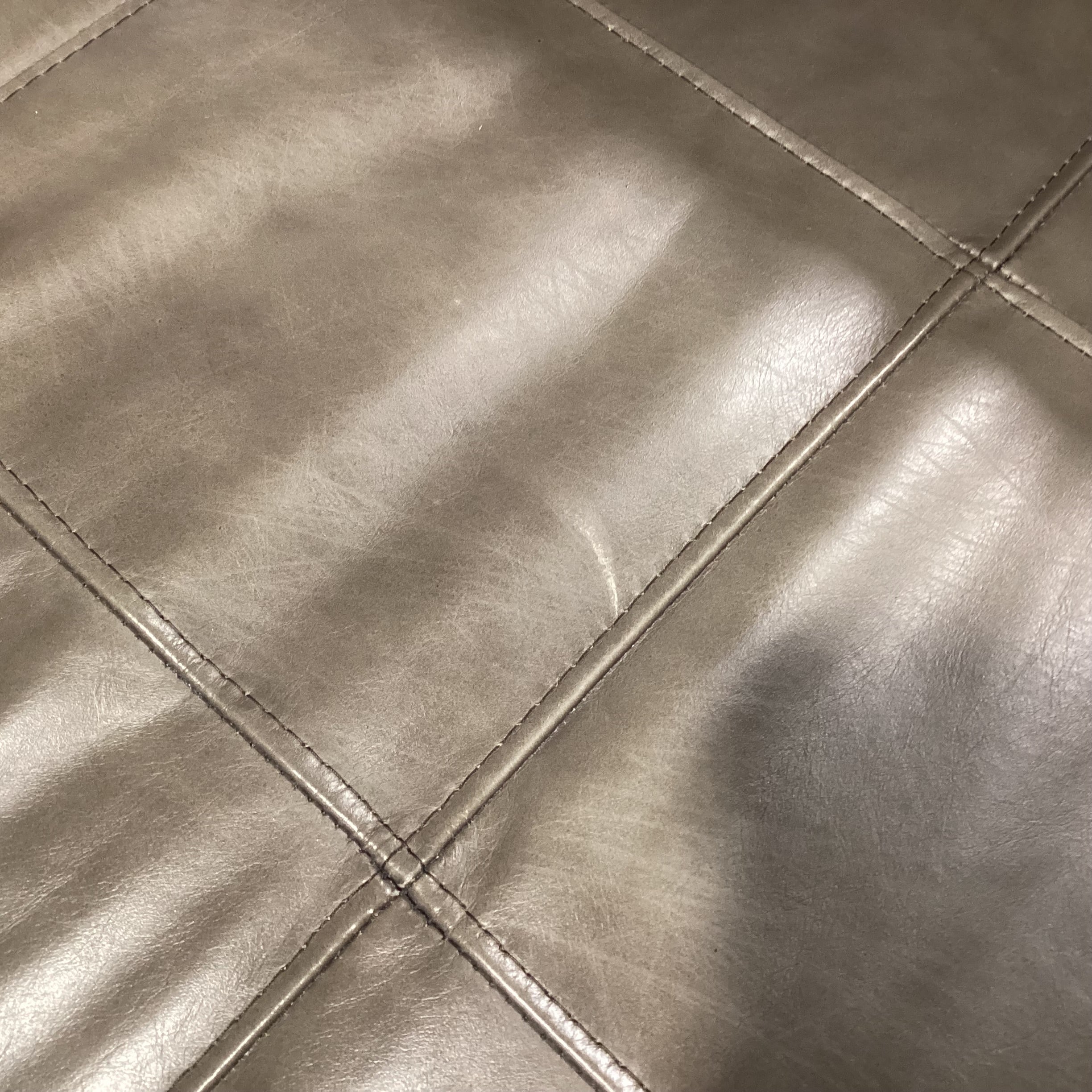 Ethan Allen Modern Grey Grid Stitched Leather Sofa 87"x 36"x 29"
