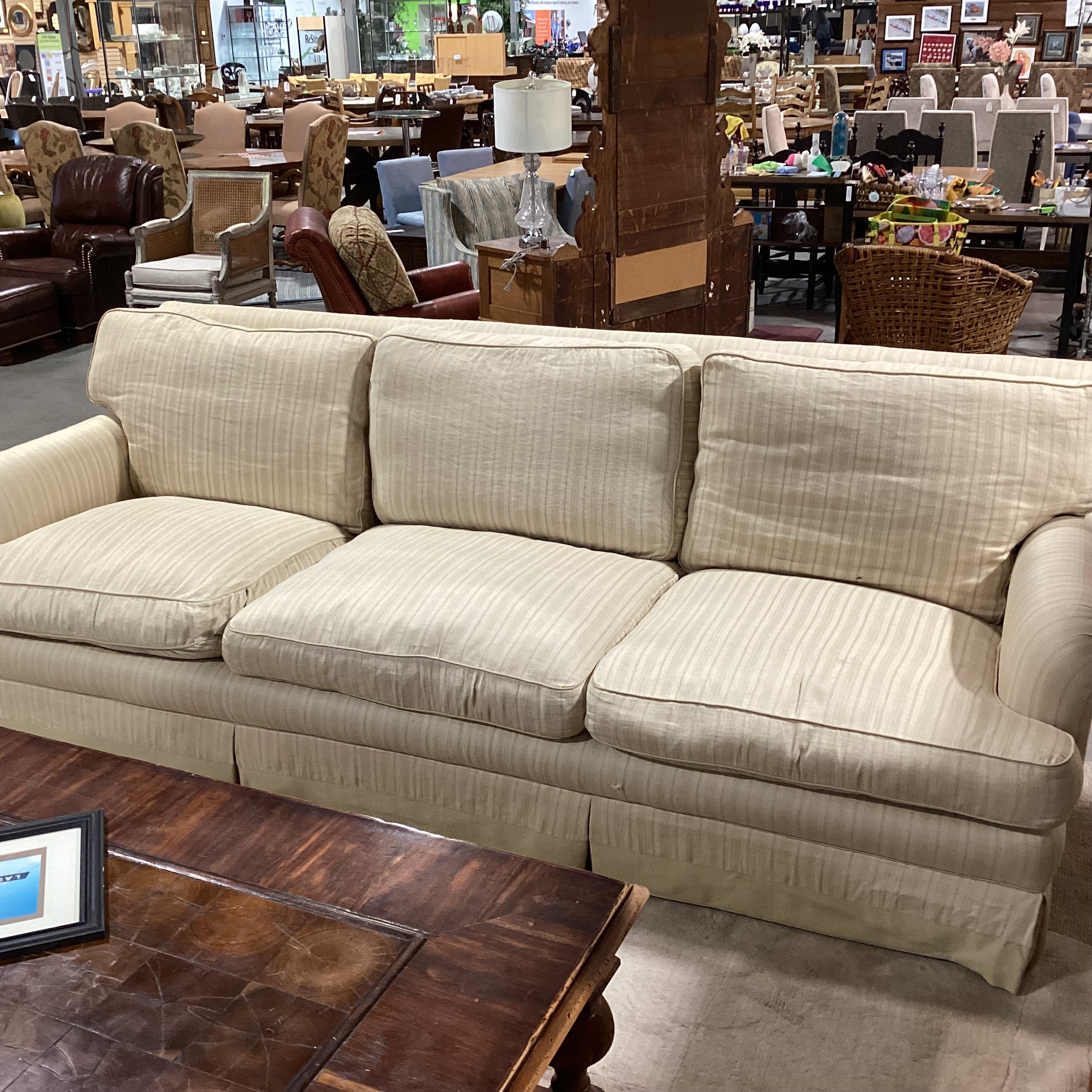 Custom Gold & Wheat Woven Stripe Down Mix Long Sofa 111"x 44"x 39"