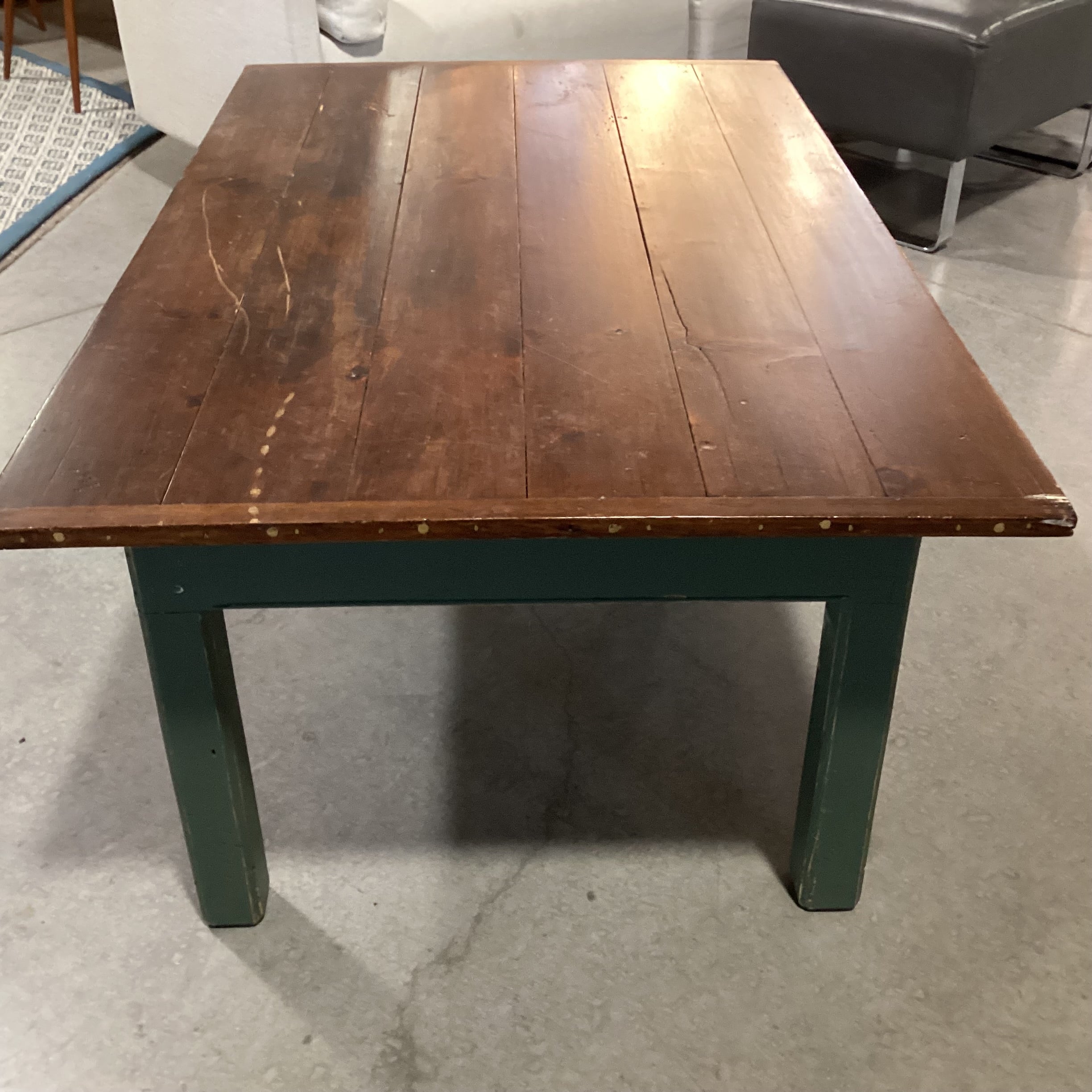 Distressed Finish Plank & Green Wood Coffee Table 48"x 30"x 20"
