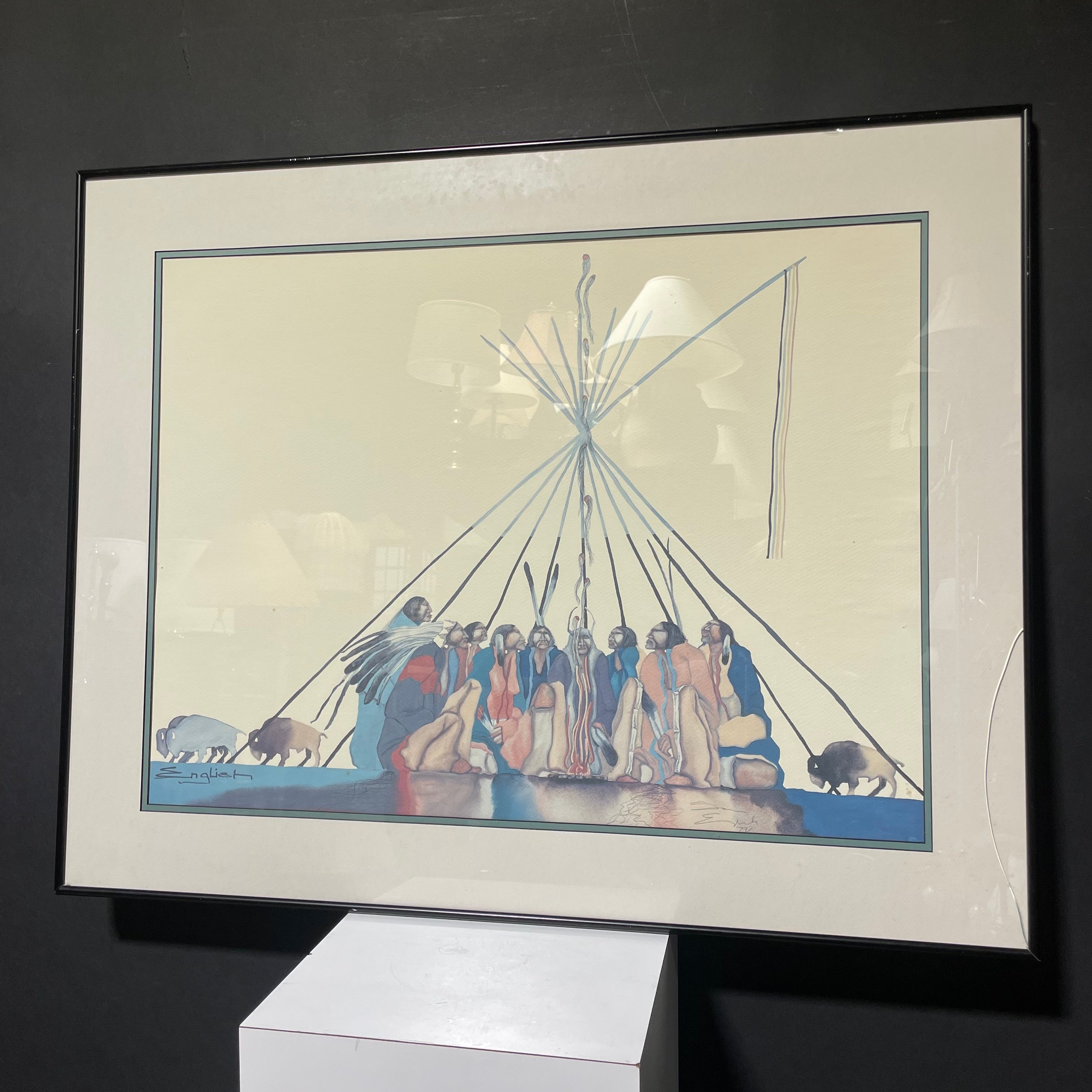 Sam English Signed/Dated "That Meeting" Print In Black Frame 37" x 29"