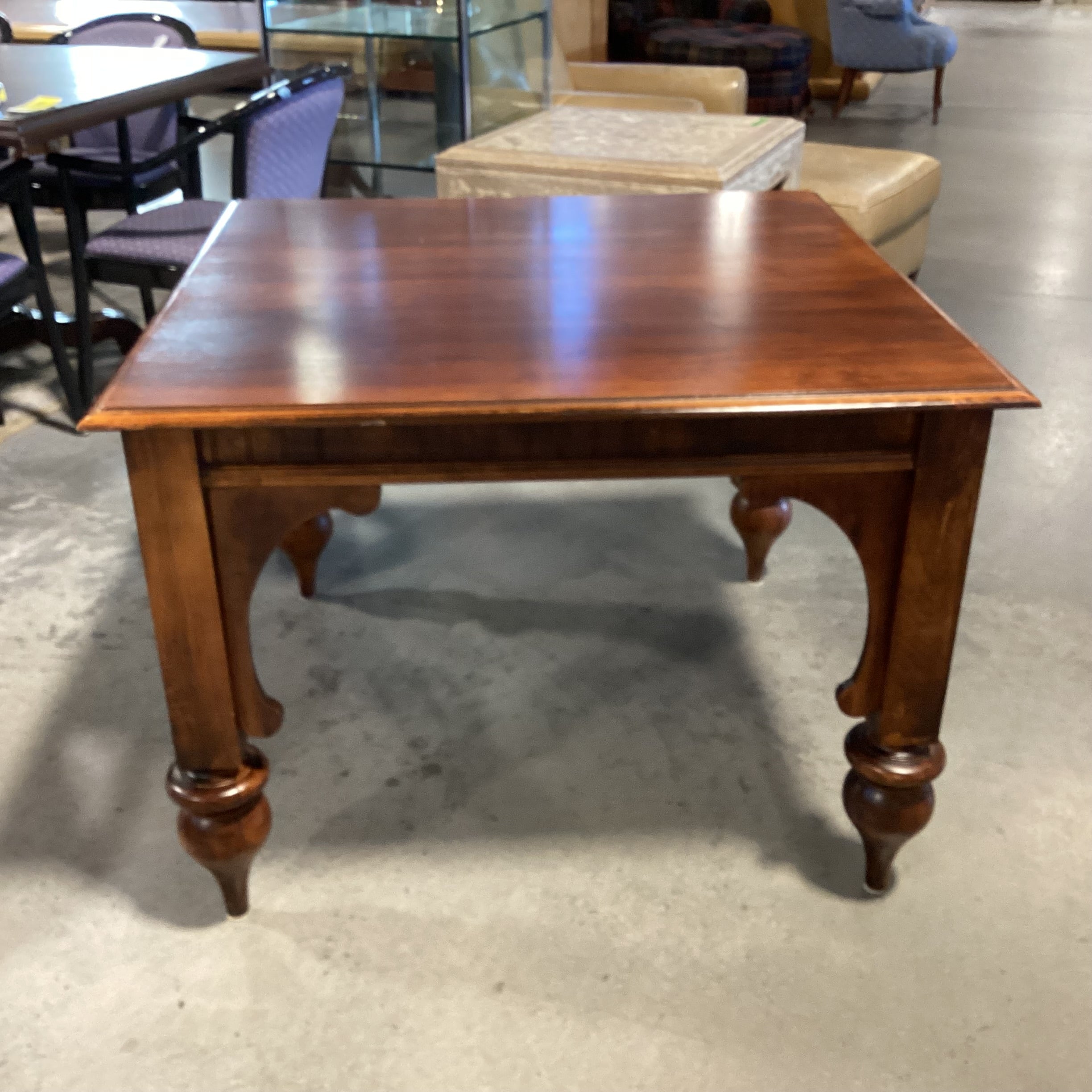 Dark Finish Wood Ornate Carved Accent Table 40"x 40"x 29.5"