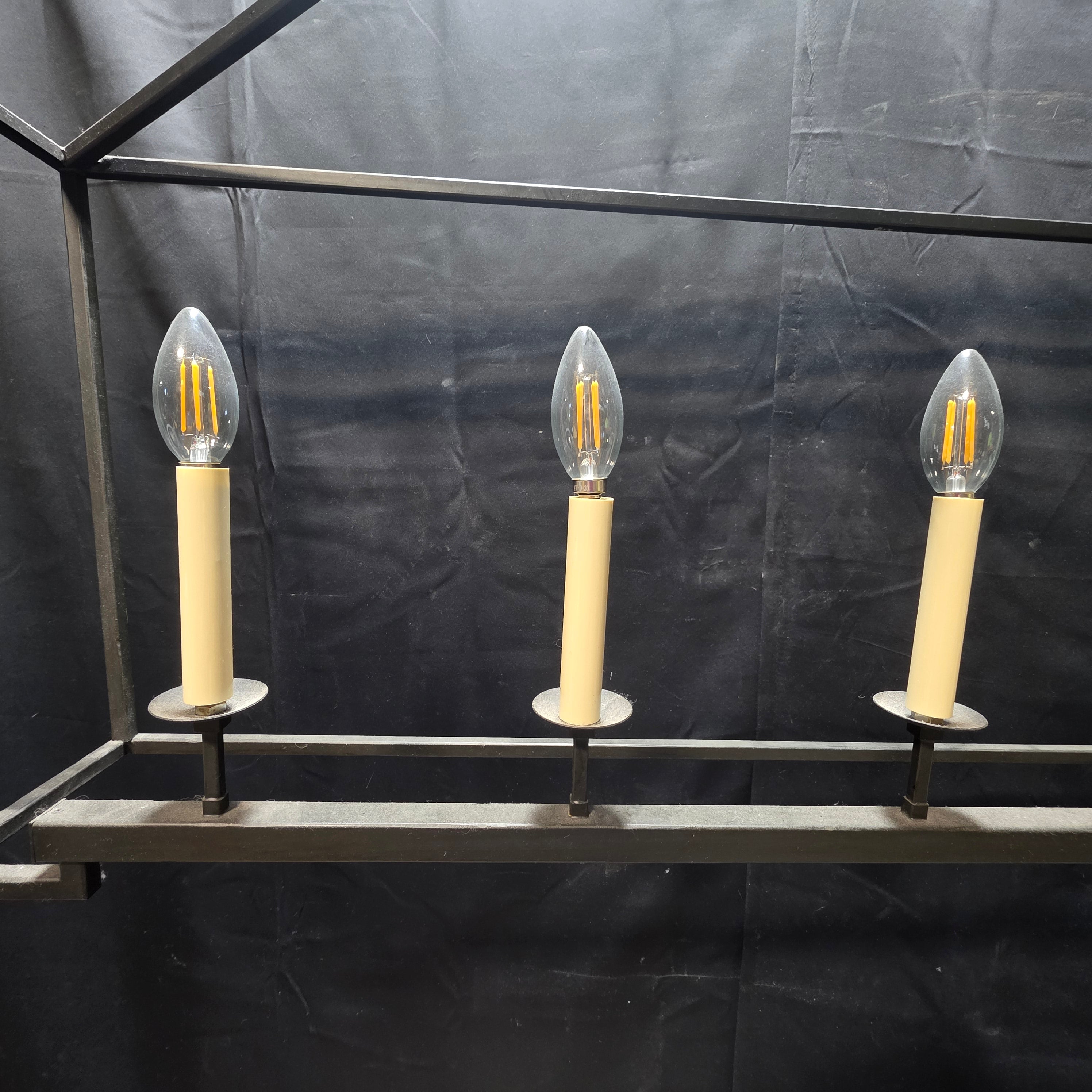 6 Light Farmhouse Chandelier Candle Rectangle Pendant 54"x17"x25"