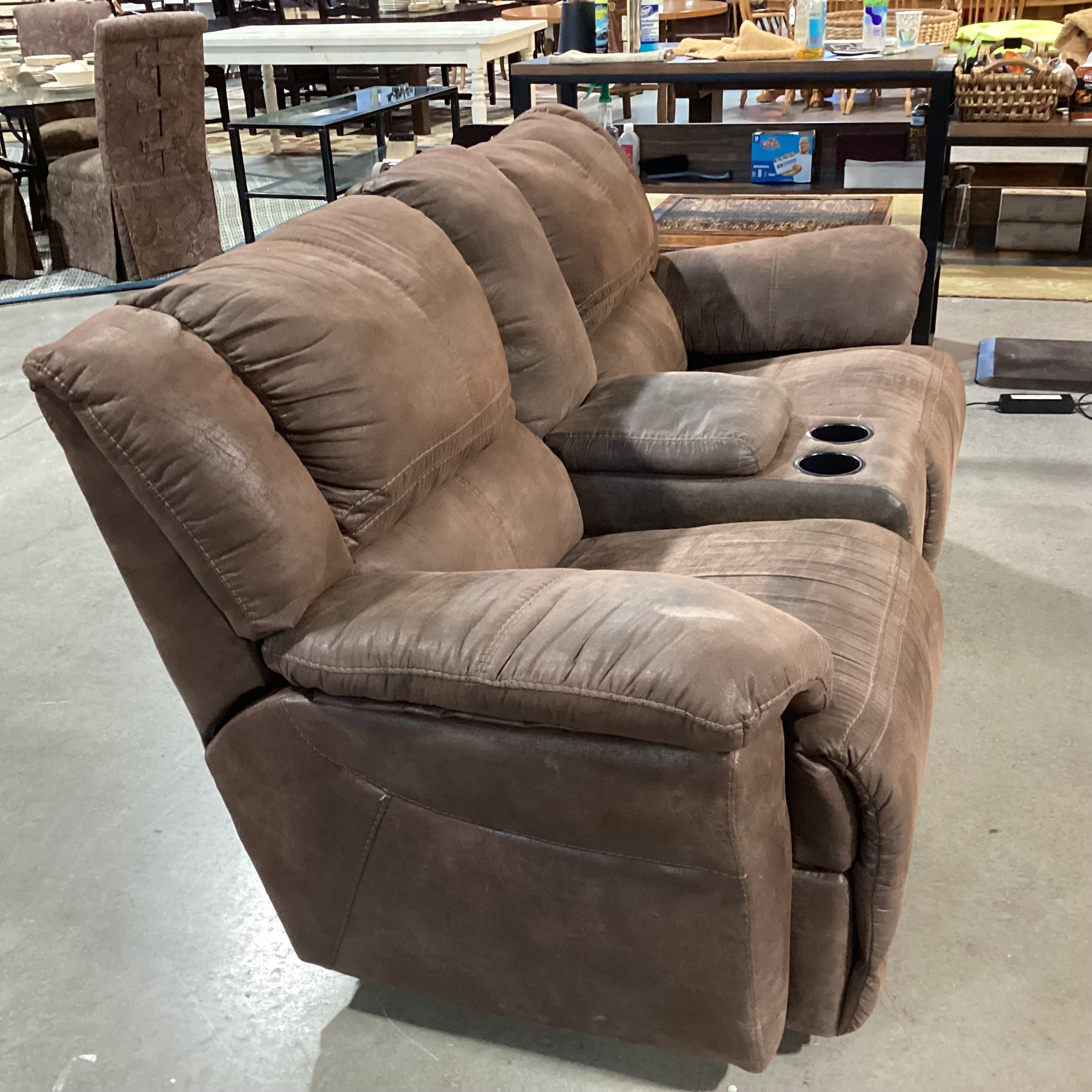 Brown Micro Suede Double Recling with Console Power Sofa 80"x 38"x 36"