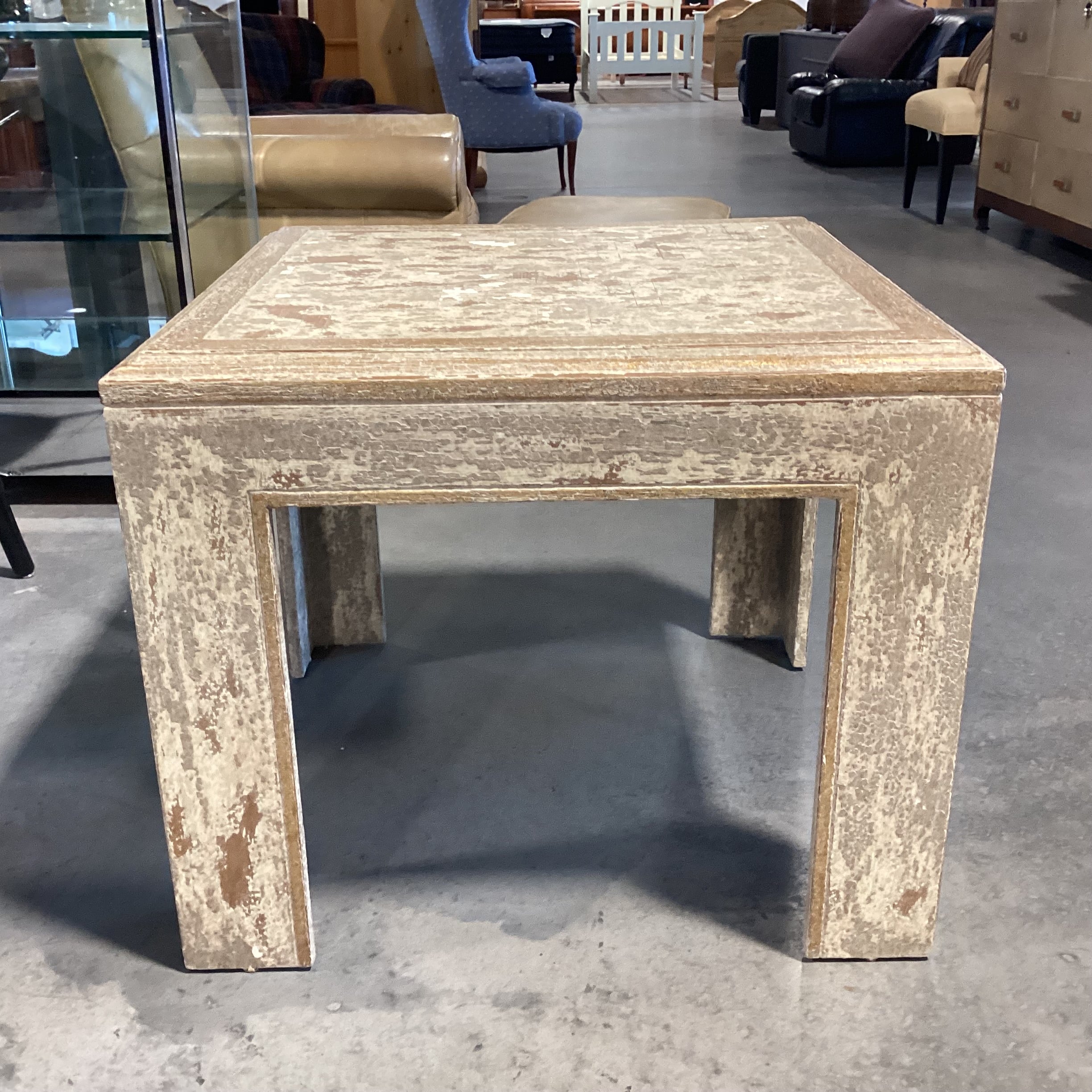 Antique Distressed Cream & Gold Wood Accent Table 29.5"x 29.5"x 24.5"