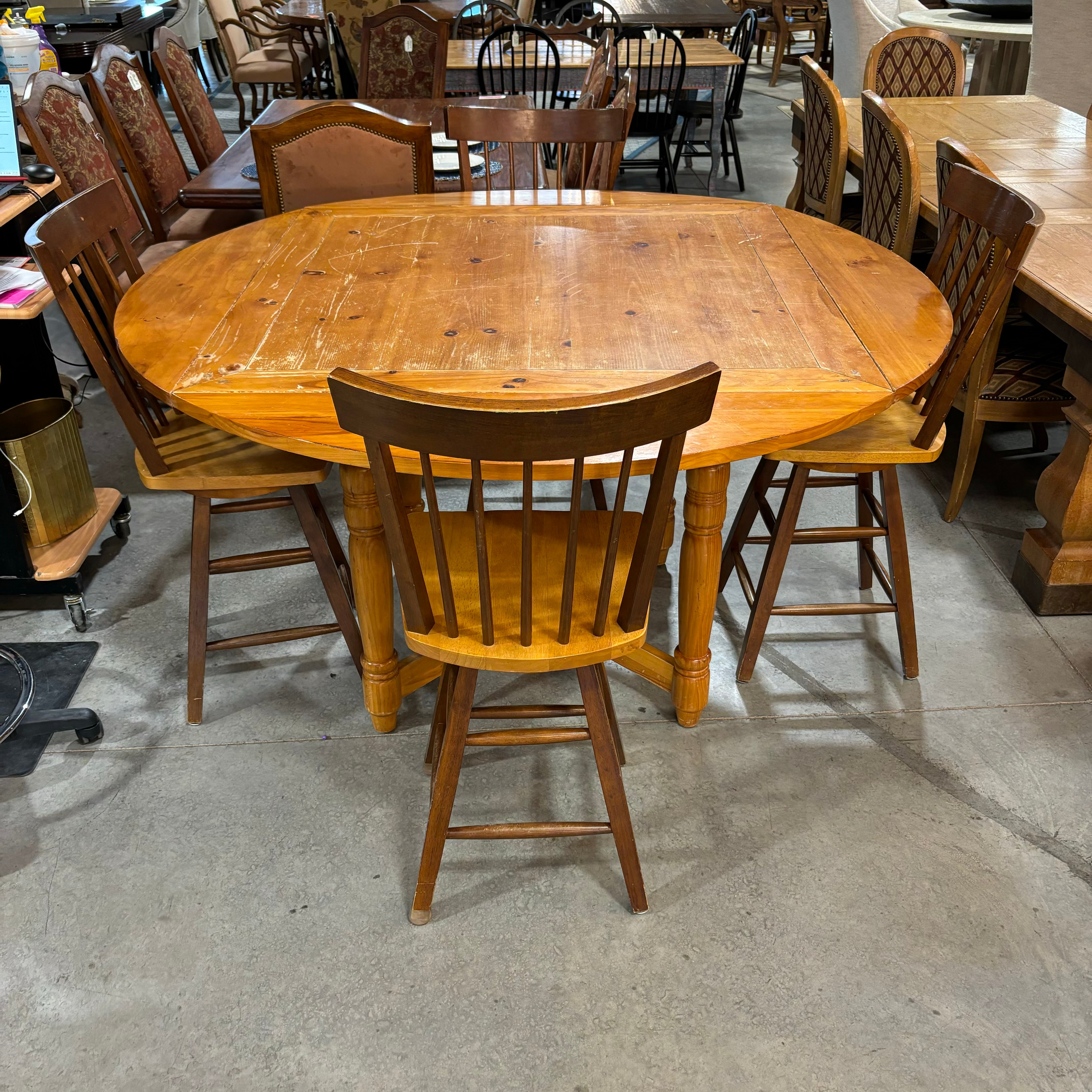Round to Square Table with 4 Barstools Dining Set 66" Diameter to 46.5" Square x 36"